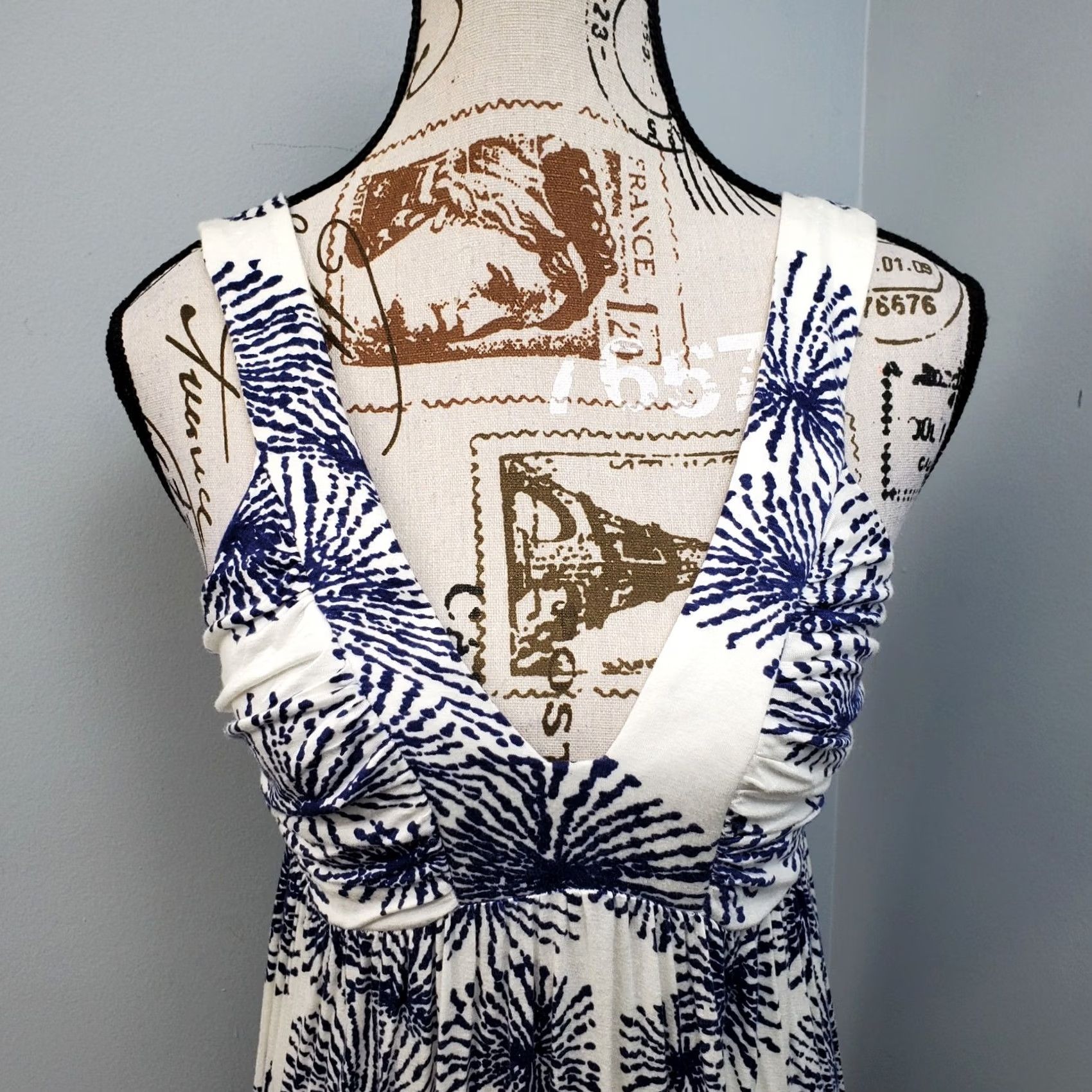 Vintage Pally Maxi Dress Womens Size S Blue White Printed Sleeveless Deep V-Neck Backless Size S / US 4 / IT 40 - 6 Thumbnail