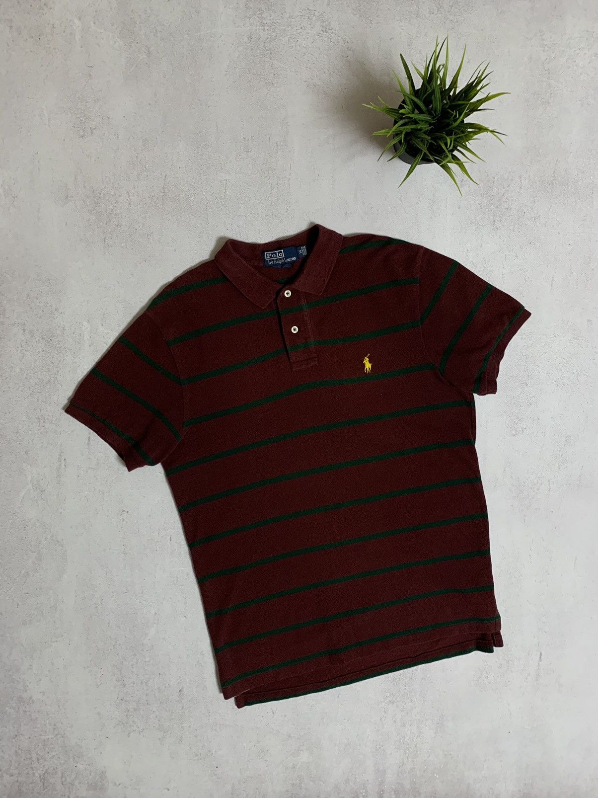Pre-owned Polo Ralph Lauren X Vintage Polo Ralph Laurent Polo T Shirt Rugby Striped 90's In Burgandy