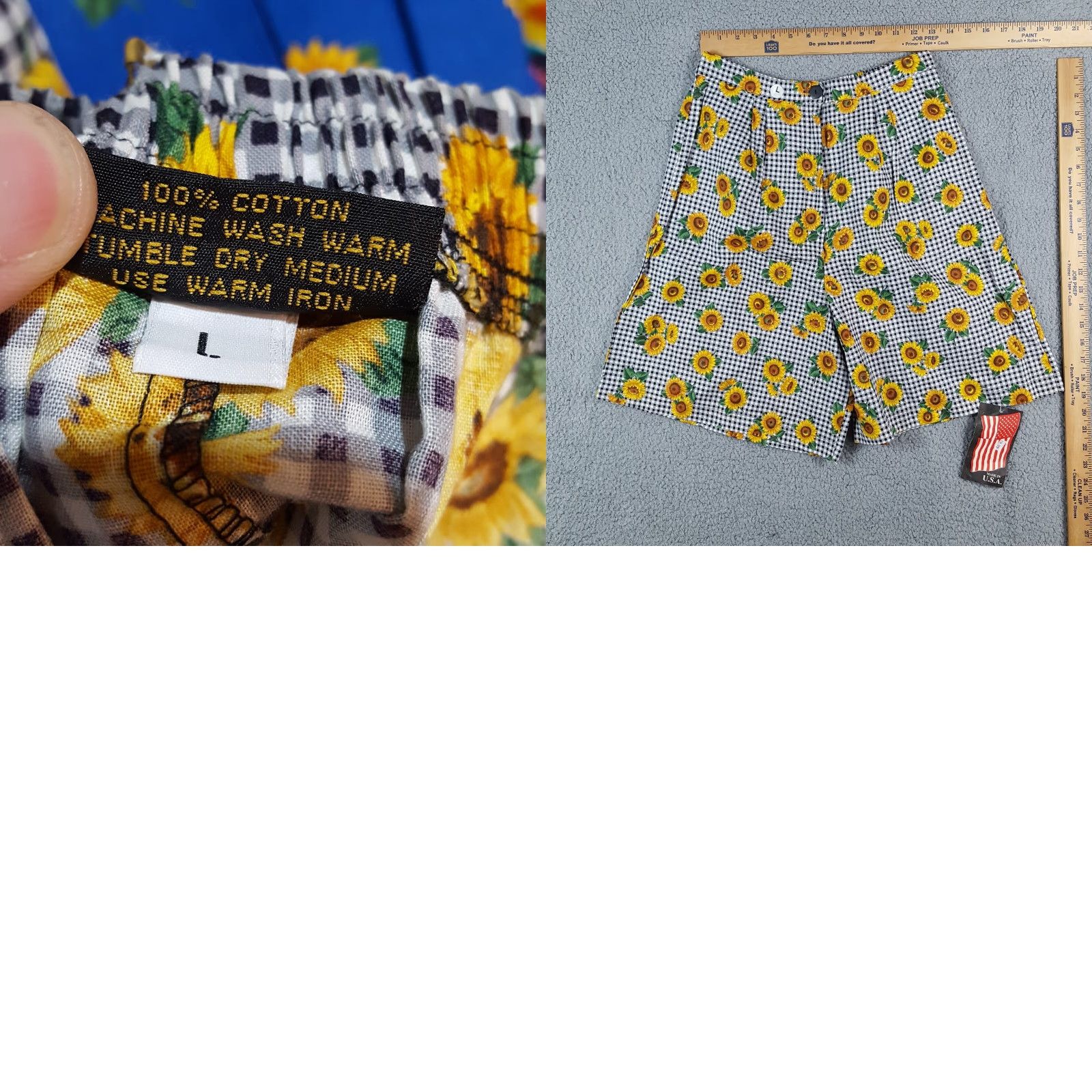 Sunflower VINTAGE Infinity Chic Women's Lounge Shorts 80s Sunflower Floral Summer Cotton Large Yellow Casual Y2K Size 36" / US 14 / IT 50 - 8 Thumbnail