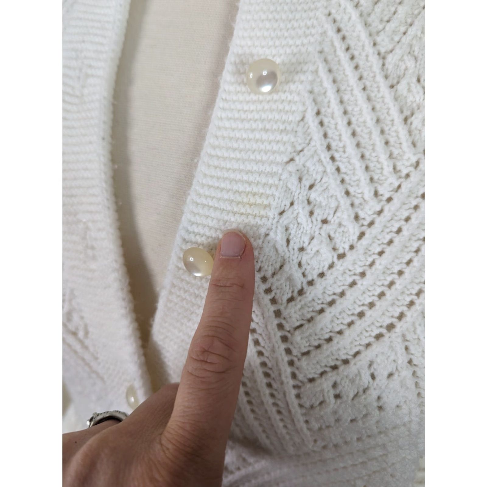 Vintage VINTAGE White Cable-Knit Cardigan Sweater XL Women Size XL / US 12-14 / IT 48-50 - 6 Thumbnail