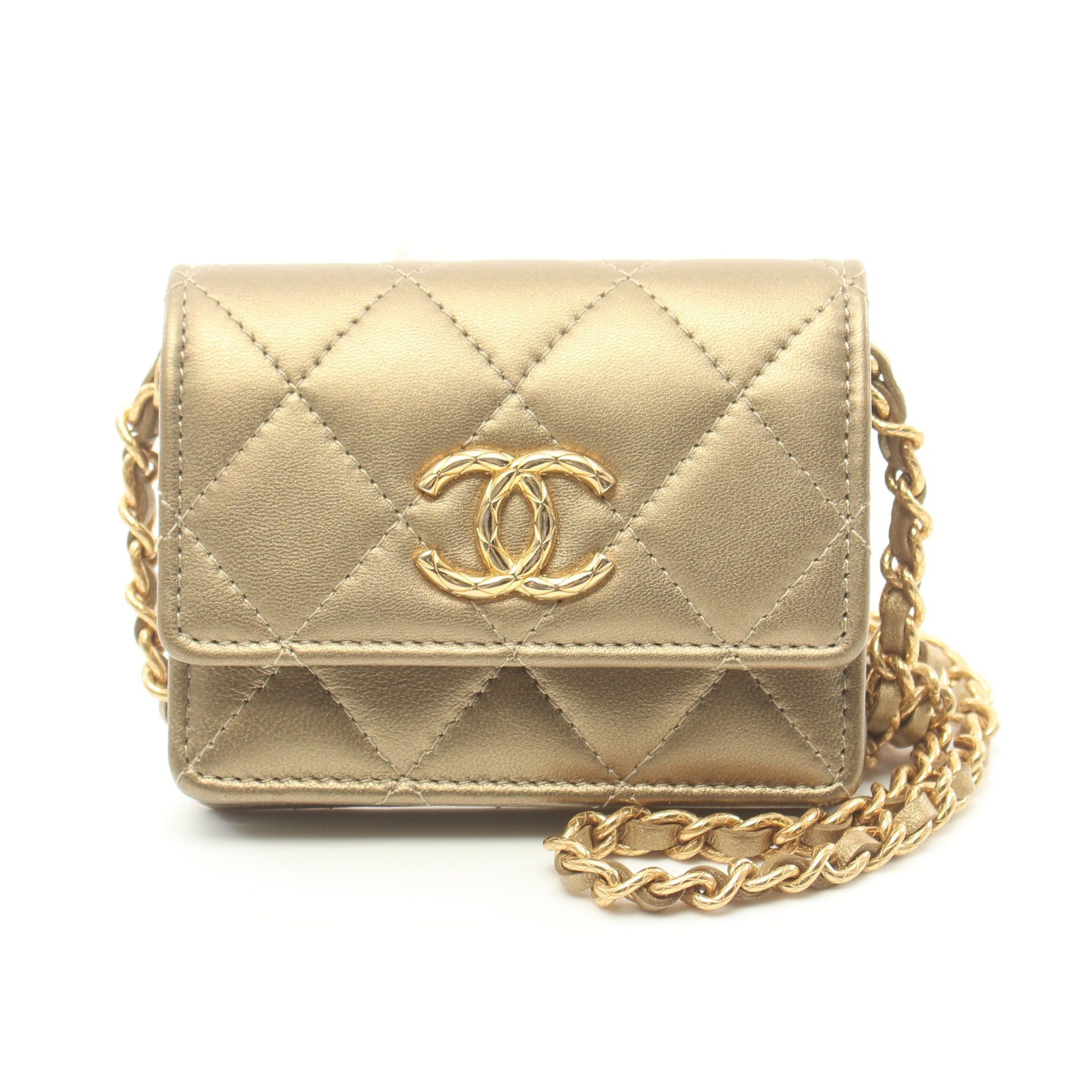 image of Chanel Matelasse Card Case Chain Shoulder Bag Leather Gold Gold Hardware, Women's