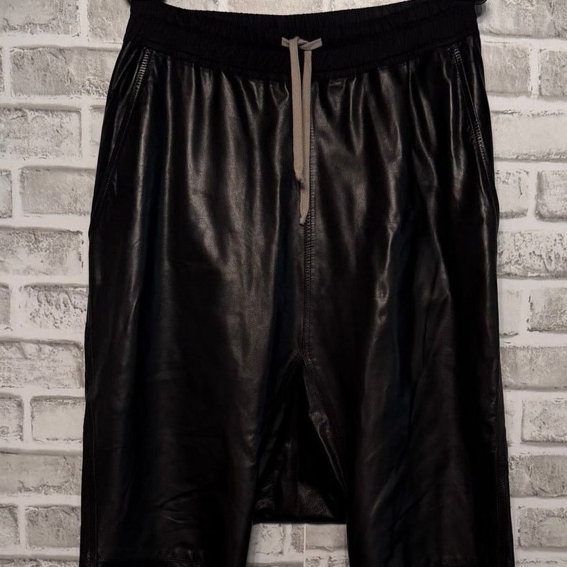 Rick Owens SS19 Babel Dropped Crotch Black Polished Calfskin Pants US 2 Size 26" / US 2 / IT 38 - 4 Thumbnail