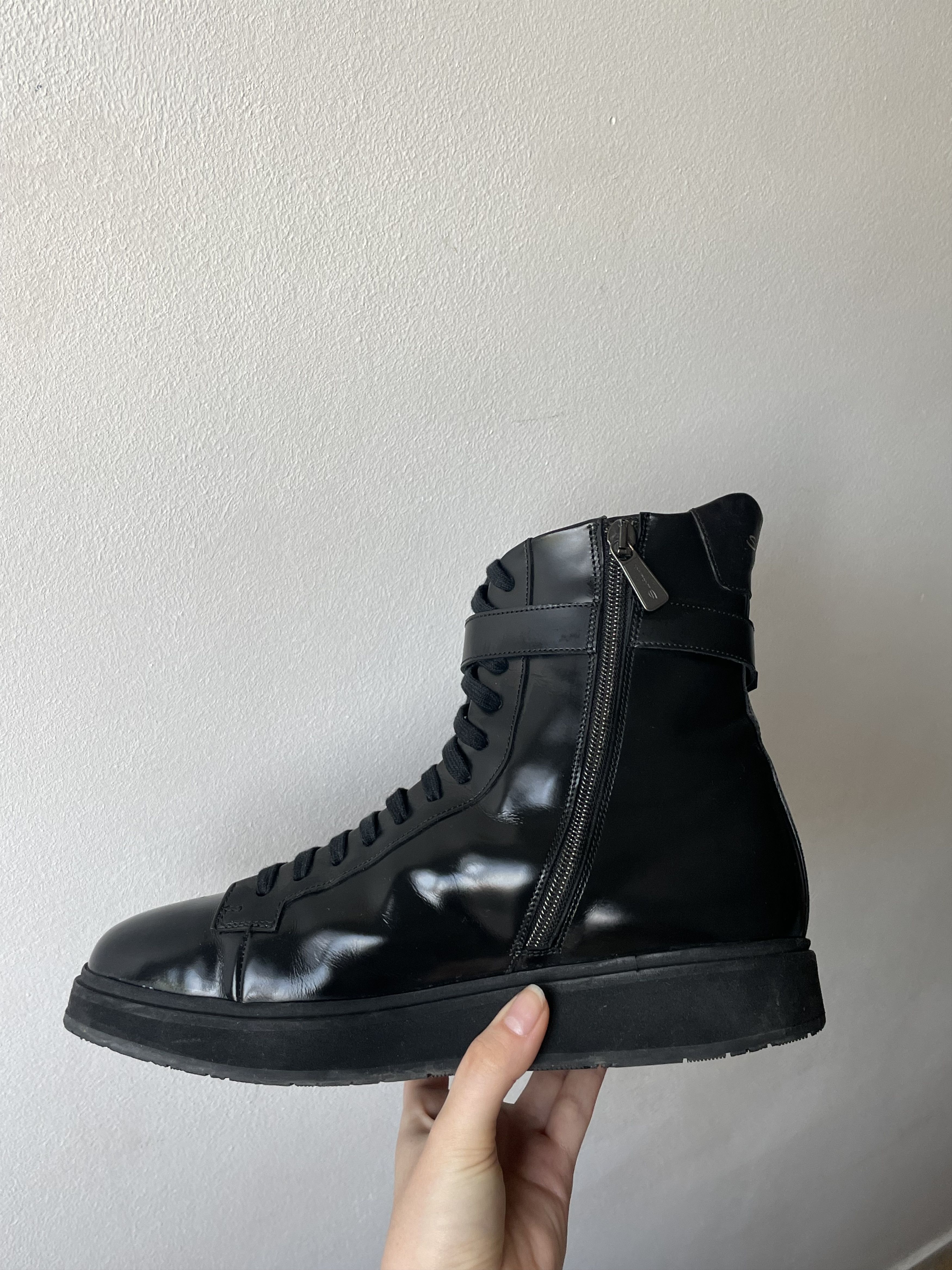 Santoni Santoni Black Leather High-Top Buckle Boots – EU 39 Size US 9 / IT 39 - 3 Thumbnail