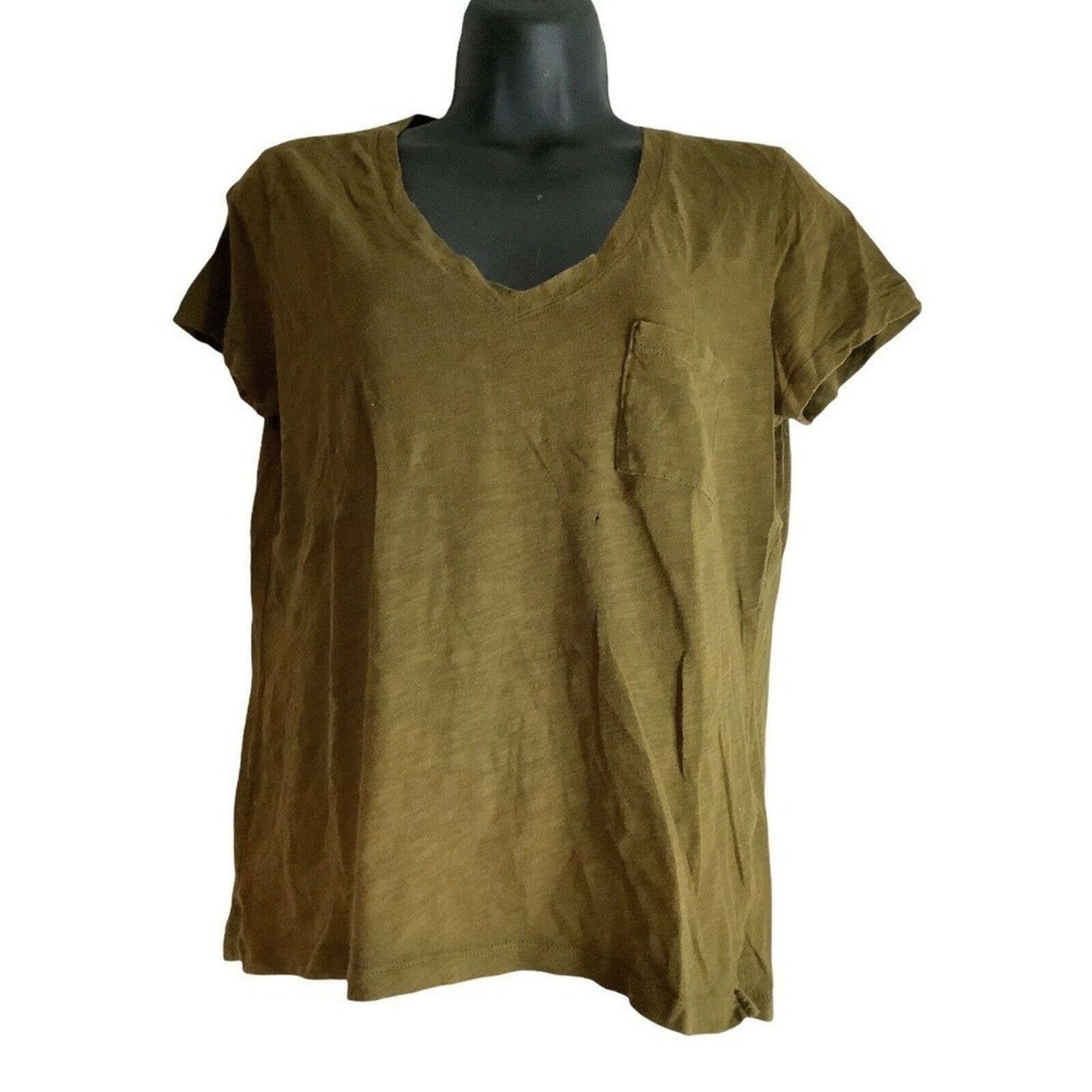 Madewell Madewell Olive Green Linen V-Neck Pocket Tee Women’s Small Size S / US 4 / IT 40 - 2 Thumbnail