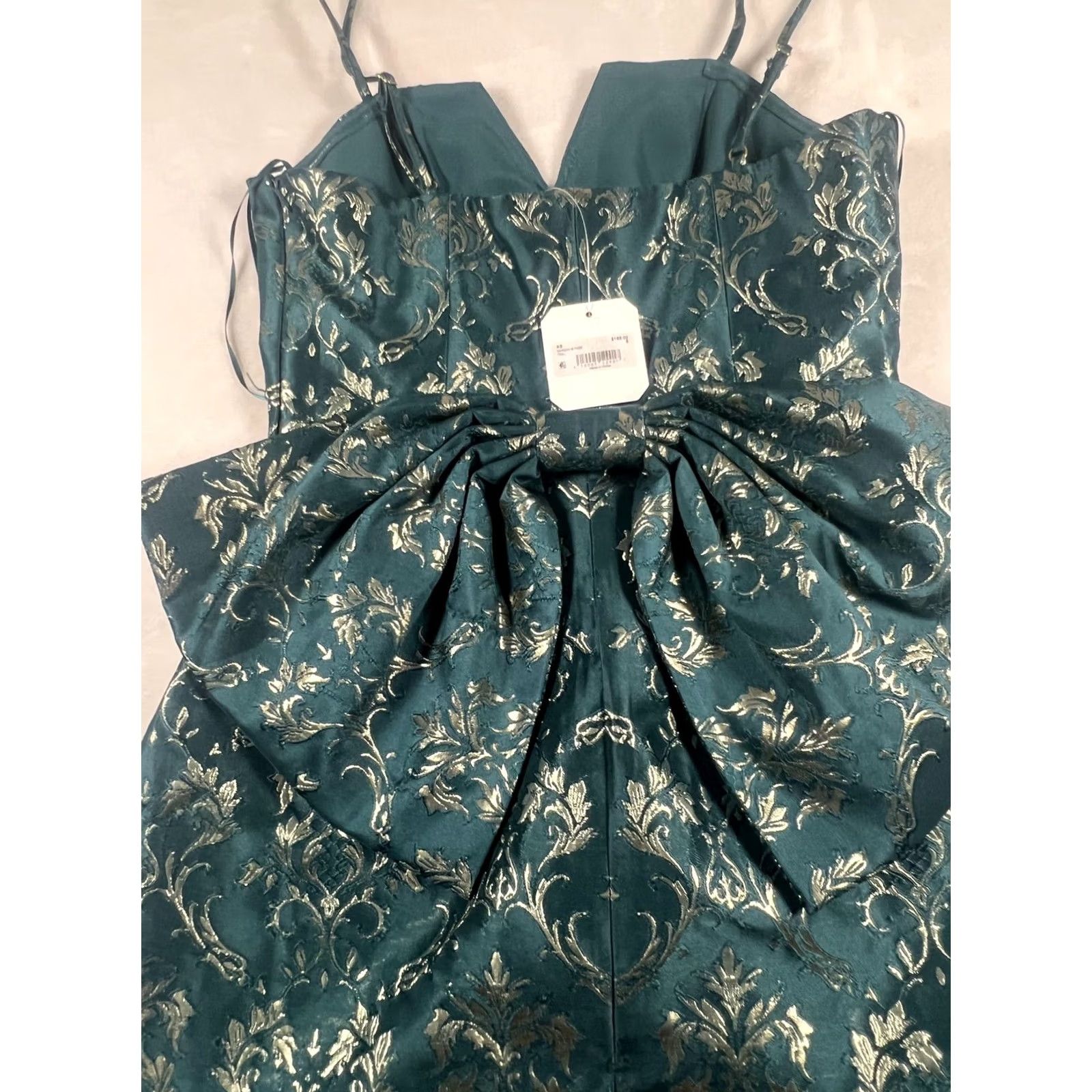 Vintage Altar'd State Dress Womens Small Teal Margolis Metallic Jacquard Mini Bow Back Dress Size S / US 4 / IT 40 - 5 Thumbnail