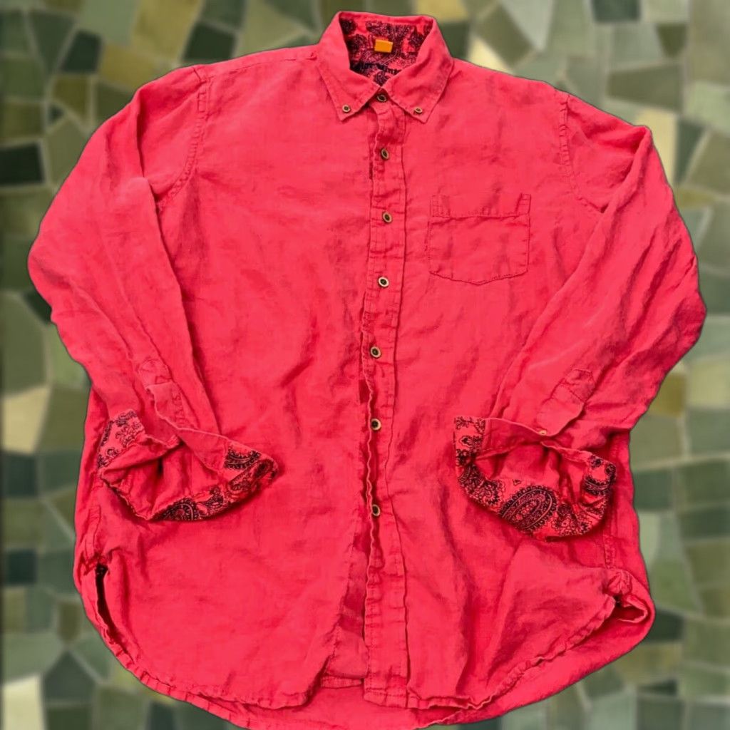 Vintage VINTAGE Tailor Vintage Linen Shirt Mens M Red Paisley Flip Cuff Button Down Shirt Size US M / EU 48-50 / 2 - 1 Thumbnail