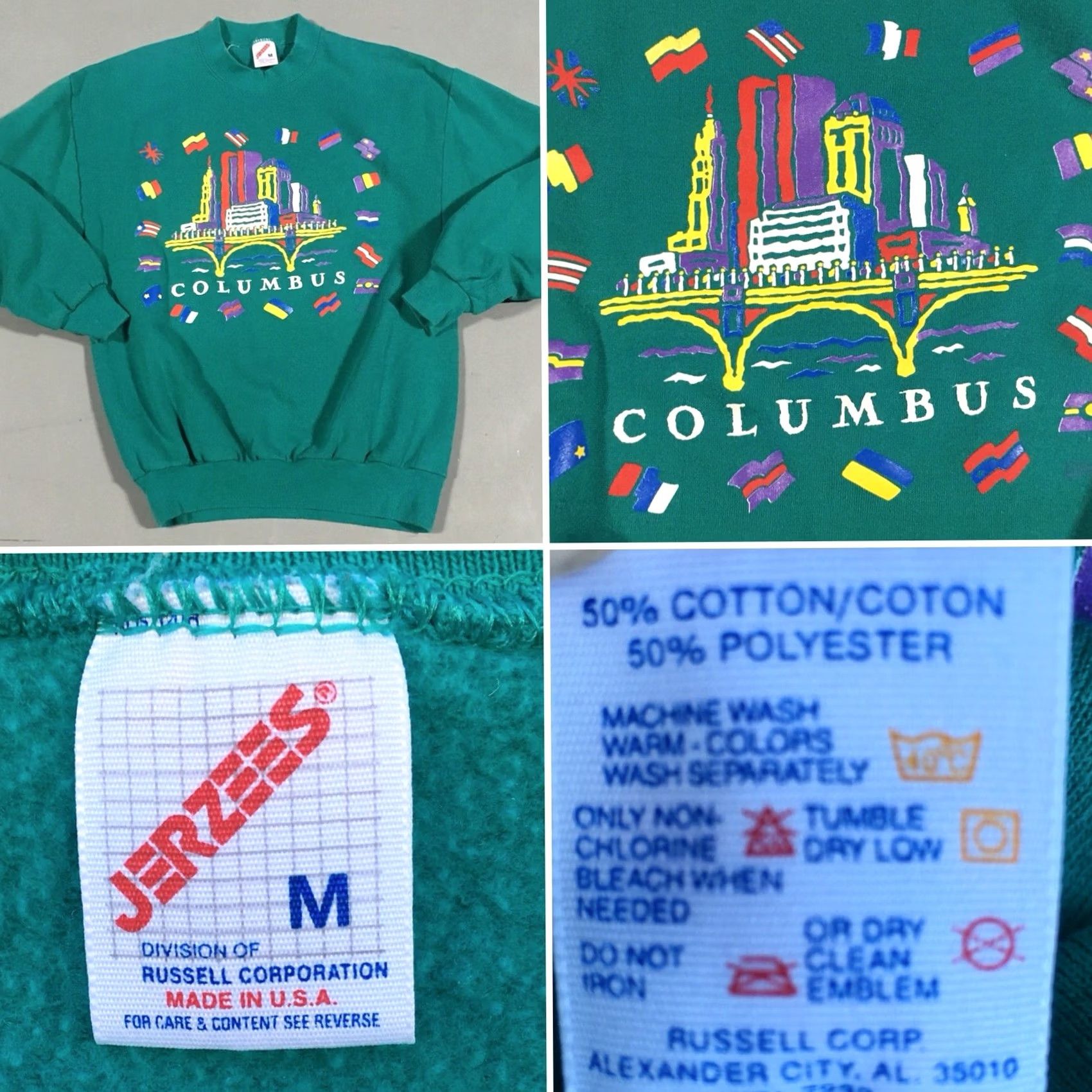 Jerzees VINTAGE Columbus Sweatshirt 80s 90s 1980s Jerzees Made in USA M Unisex Long Sleeve Poly Cotton Graphic Tee Shirt Mens Womens Boys Girls Size US M / EU 48-50 / 2 - 6 Thumbnail