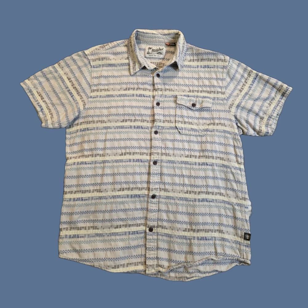 Howler Brothers Howler Brothers Shirt Mens Large Beige Cotton Mescal Jacquard Oyster Short Sleeve Button-Up Striped Collared Western Outdoor All Seasons Size US L / EU 52-54 / 3 - 1 Thumbnail