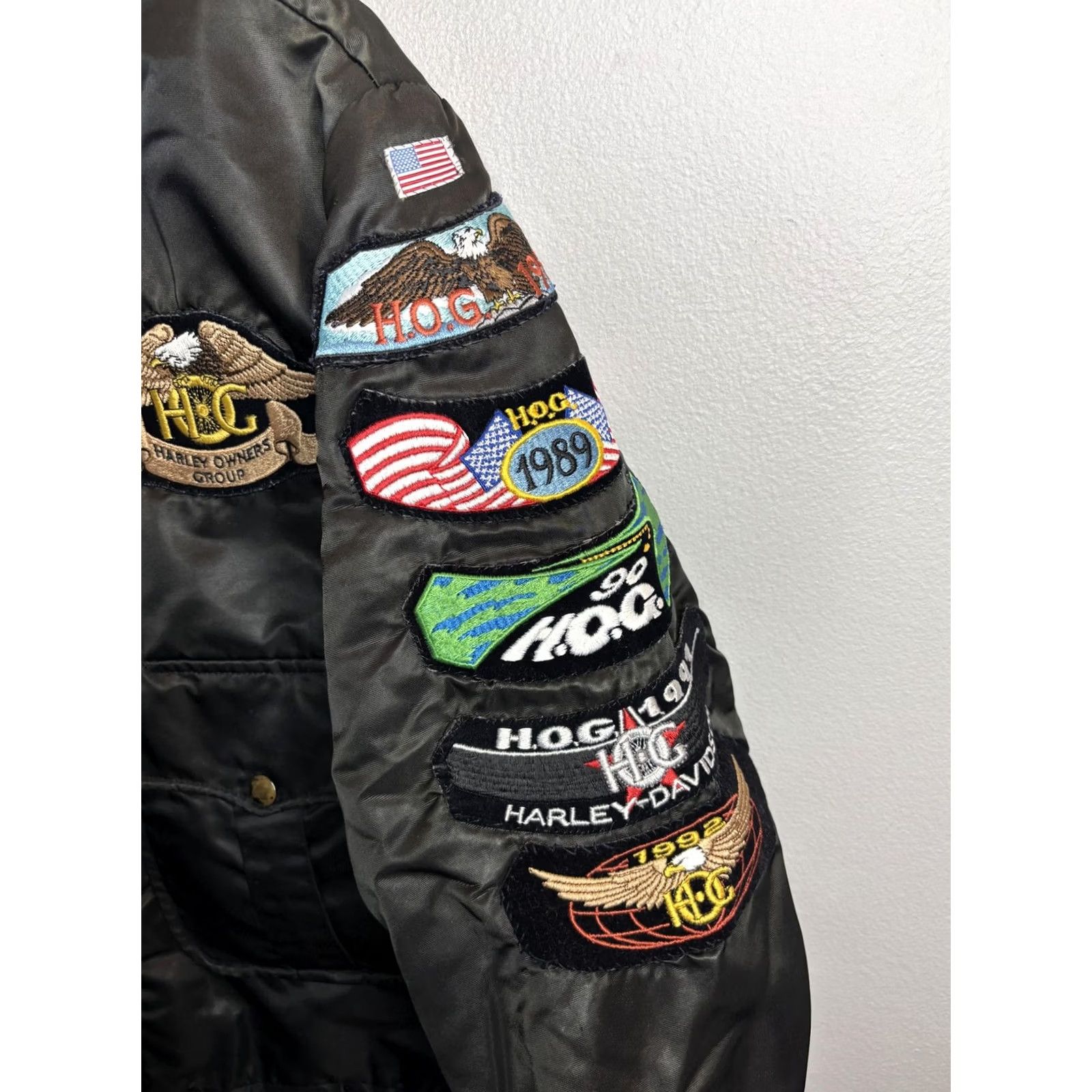 Harley Davidson VINTAGE Harley-Davidson Jacket Mens Large Black Quilted Bomber HOG Patches 90s Size US M / EU 48-50 / 2 - 6 Thumbnail