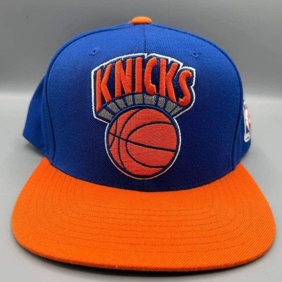 Mitchell & Ness New York Knicks Hat Men Blue Orange Big Logo Snap Back Cap Size ONE SIZE - 1 Thumbnail