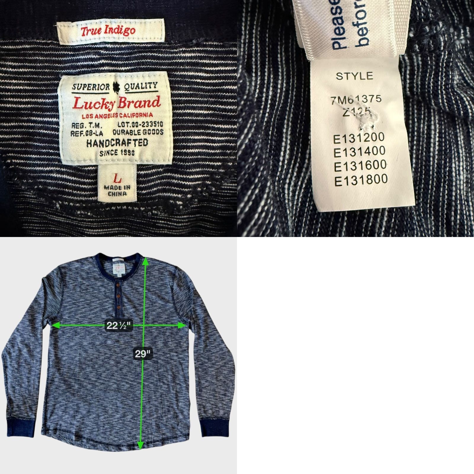 Lucky Brand VINTAGE Lucky Brand Henley Shirt Long Sleeve Size Large Blue Textured Stripe 100% Cotton Mens Size US L / EU 52-54 / 3 - 8 Thumbnail