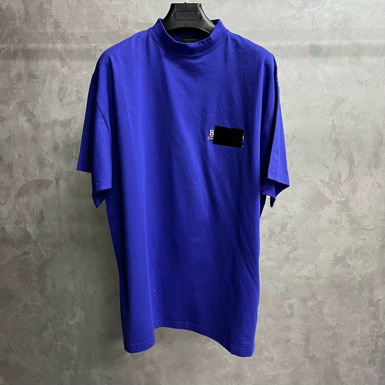 Balenciaga Balenciaga Blue Solid Letter logo Straight Short Sleeve T- Size US L / EU 52-54 / 3 - 1 Thumbnail