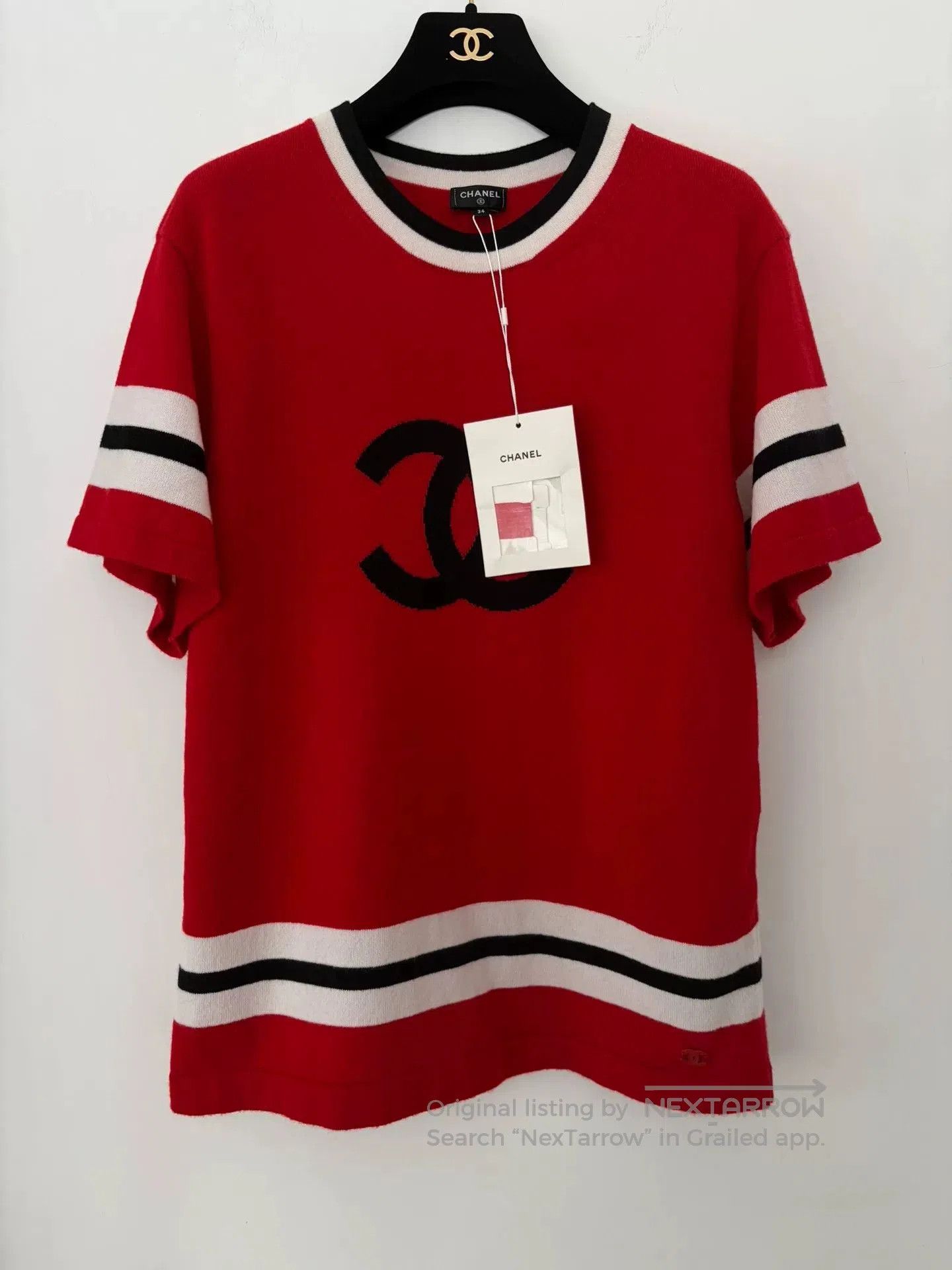 Chanel Chanel Red Knit Sporty CC Stripe Top. Size US XS / EU 42 / 0 - 2 Thumbnail