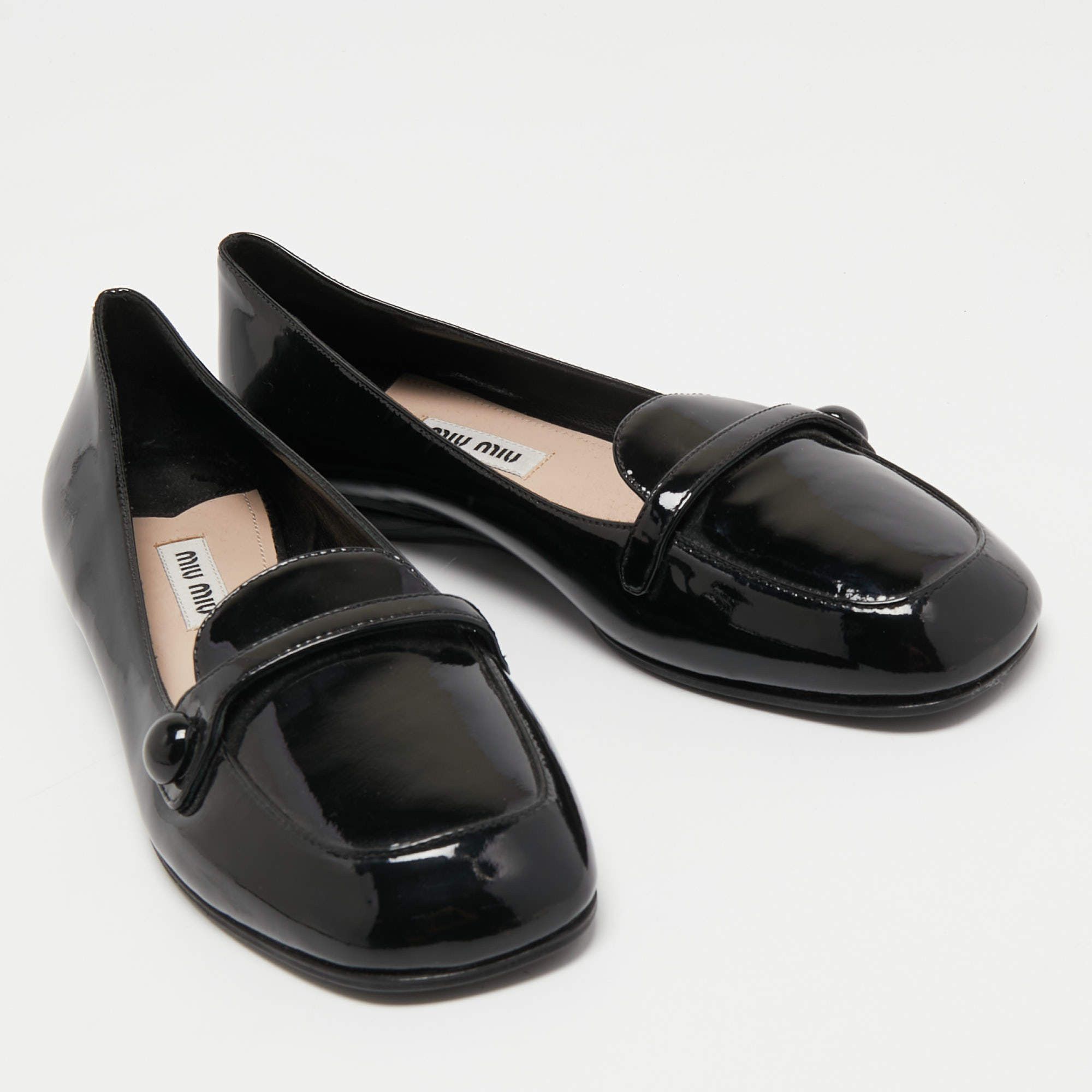 Miu Miu o1B3y1r0526 Patent Slip On Loafers in Black Size US 8 / IT 38 - 4 Thumbnail