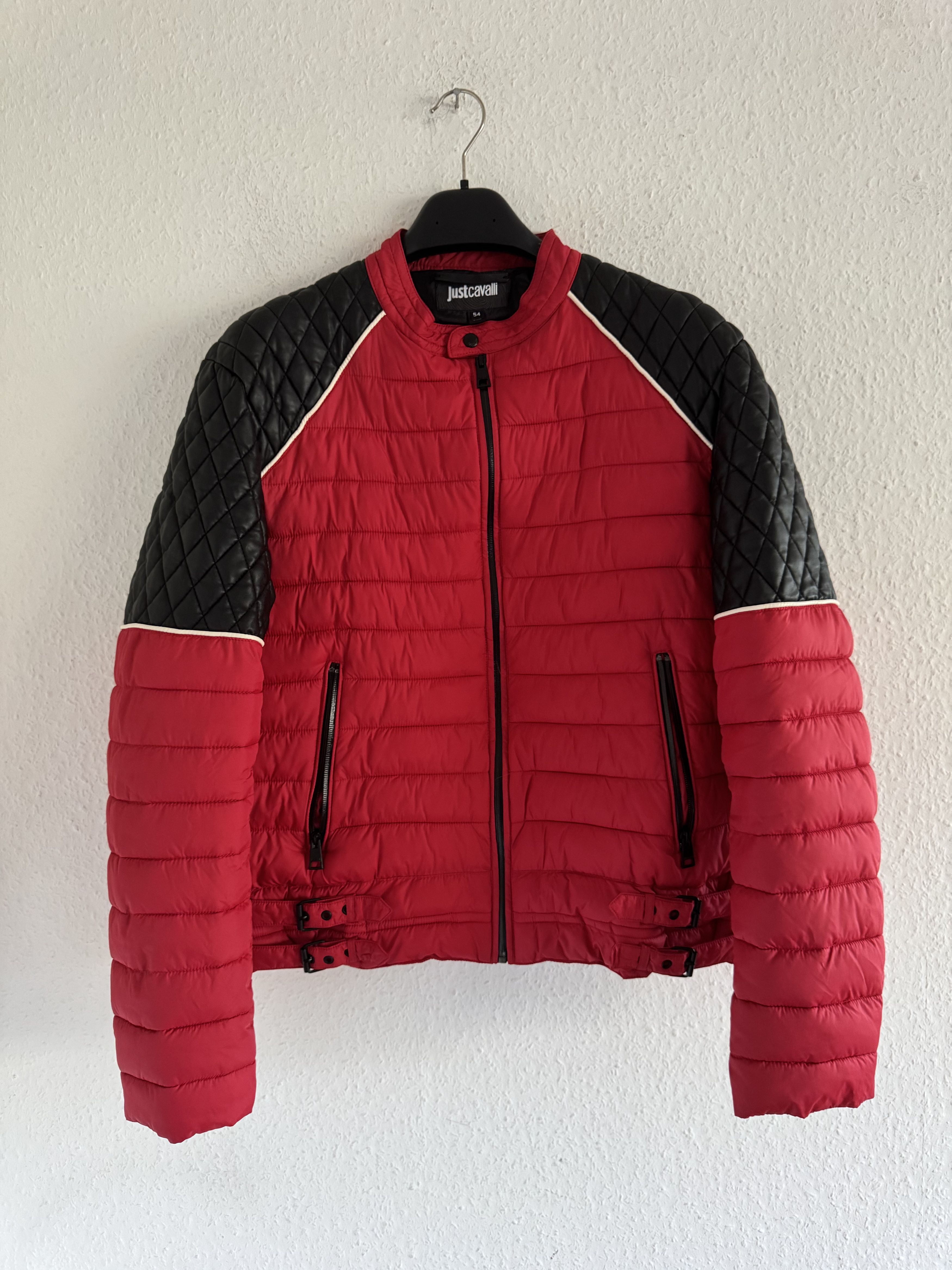 Quilted Biker Down Jacket With Leather Shoulders