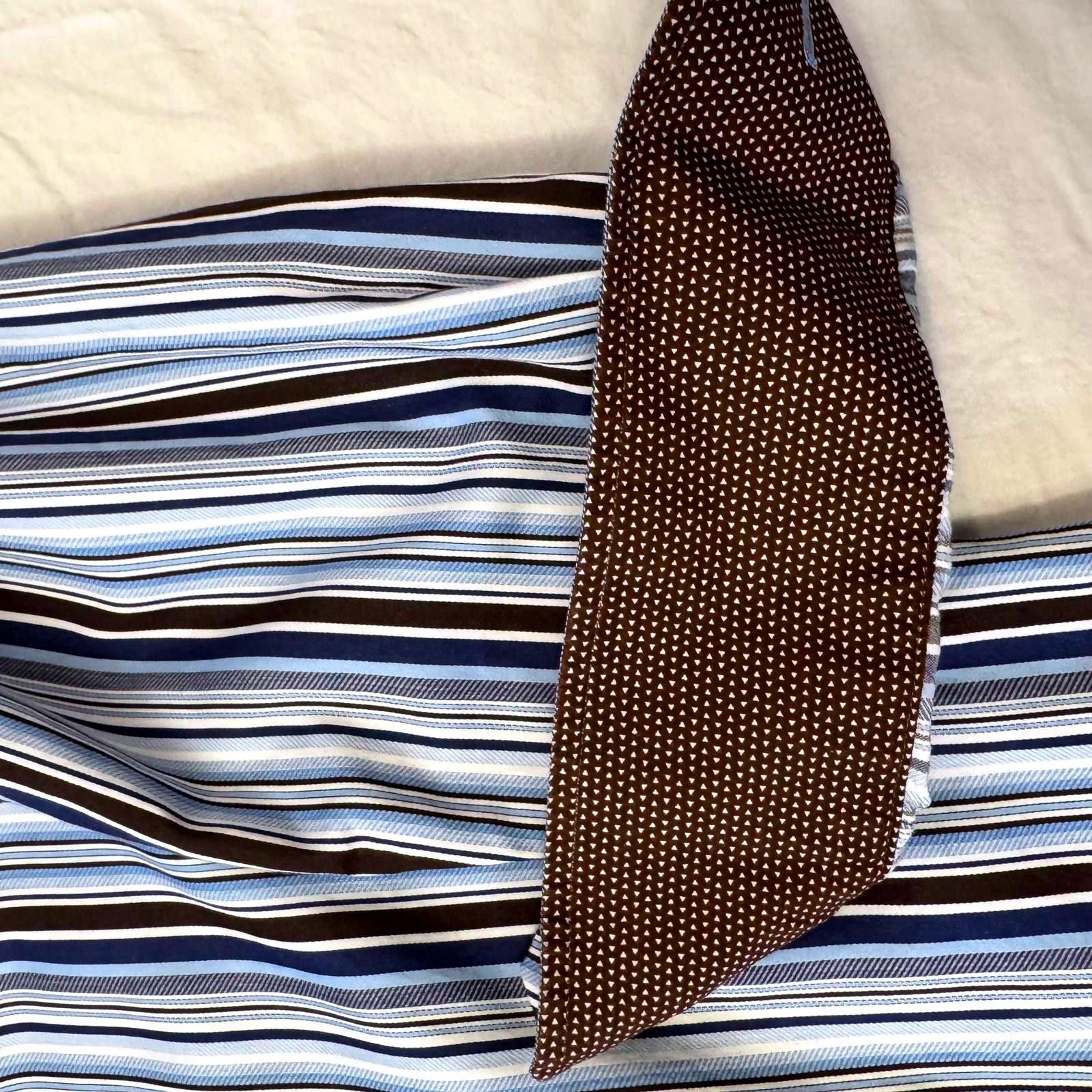 BUGATCHI Bugatchi Shaped Fit Dress Shirt Men XL Striped Flip Cuff Size 44R - 12 Thumbnail