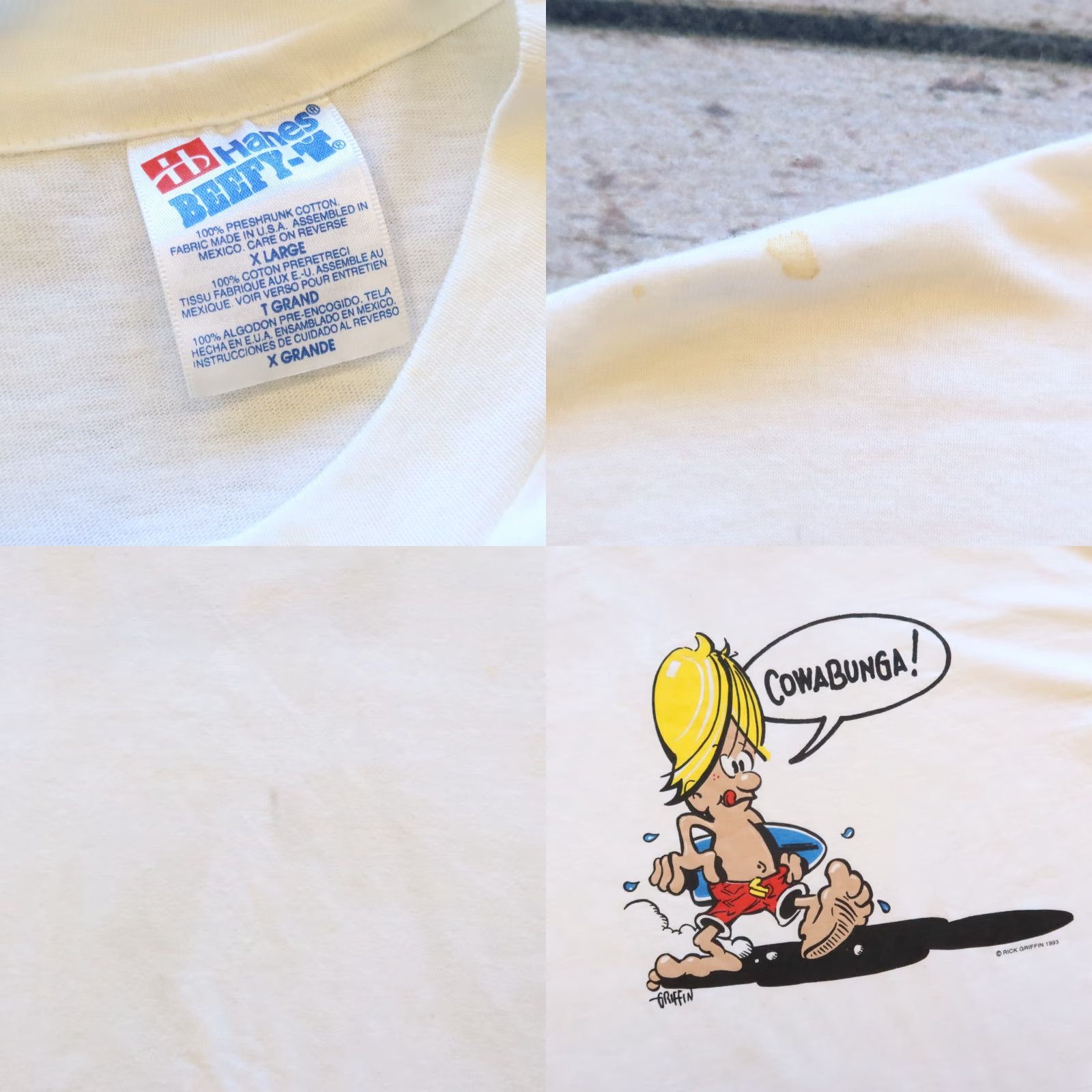 Griffin VINTAGE Rick Griffin Tshirt Cowabunga - White - XL - Men - 90s - T-Shirt Size US XL / EU 56 / 4 - 9 Thumbnail