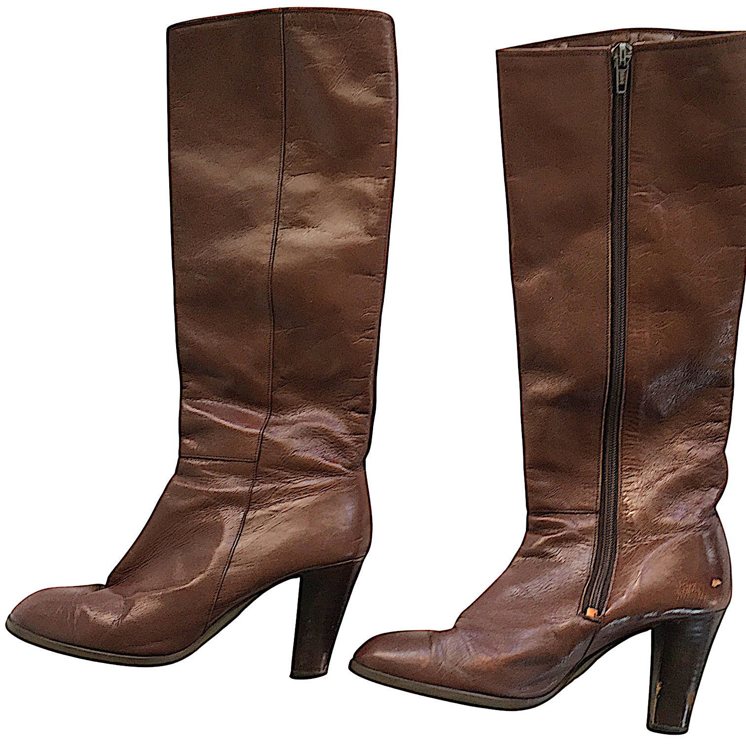 Vintage Brown Leather Cavalry Boots – Vintage 1970s Retro Size US 6 / IT 36 - 2 Thumbnail