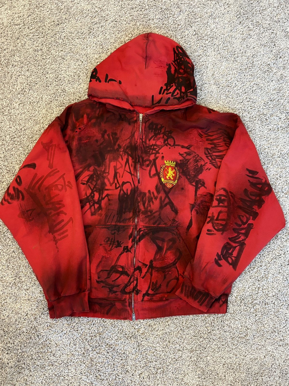 image of Balenciaga Graffiti Skater Hoodie in Red, Men's (Size Small)