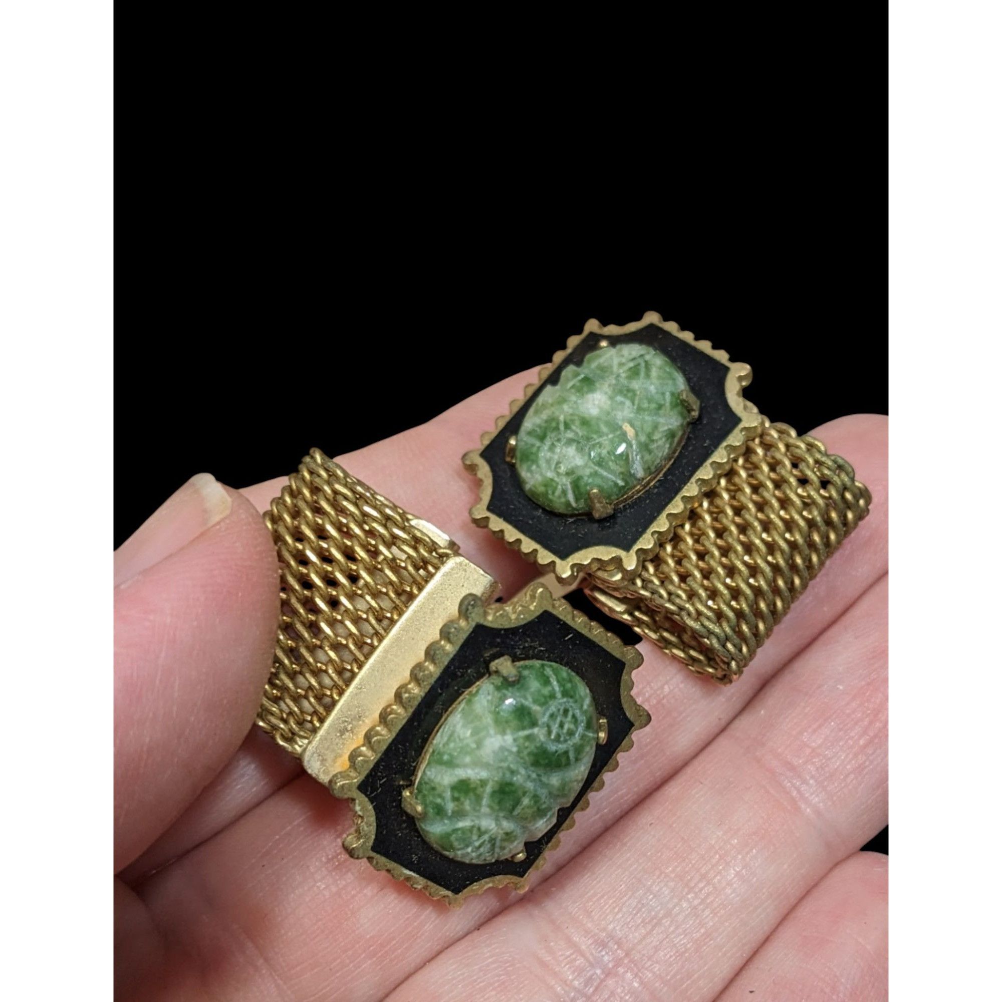 Other Vintage Anson Egyptian Revival Hand Carved Jade Scarab Cuffl Size ONE SIZE - 2 Thumbnail