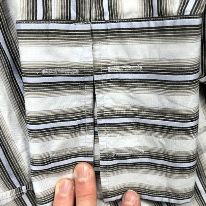 Vintage T.M. Lewin Dress Shirt Men 17.5-38 Light Blue Black Stripe Button Up Regular Fit Shirt Mens Long Sleeve Cotton Striped French Cuff Size 48R - 5 Thumbnail
