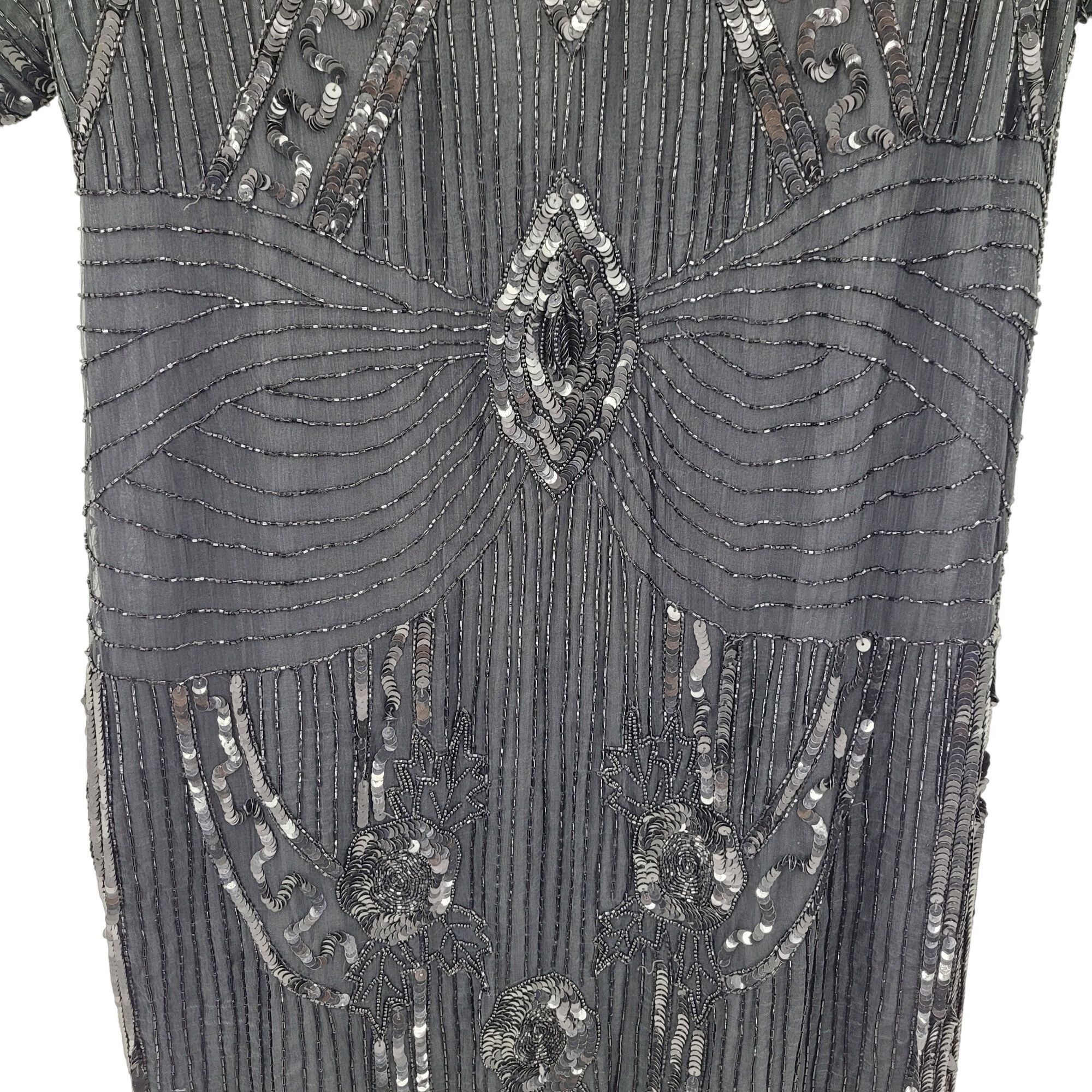 Vintage Vintage 80s Silk Black Beaded Sequined Short Sleeve Flapper Size M / US 6-8 / IT 42-44 - 6 Thumbnail