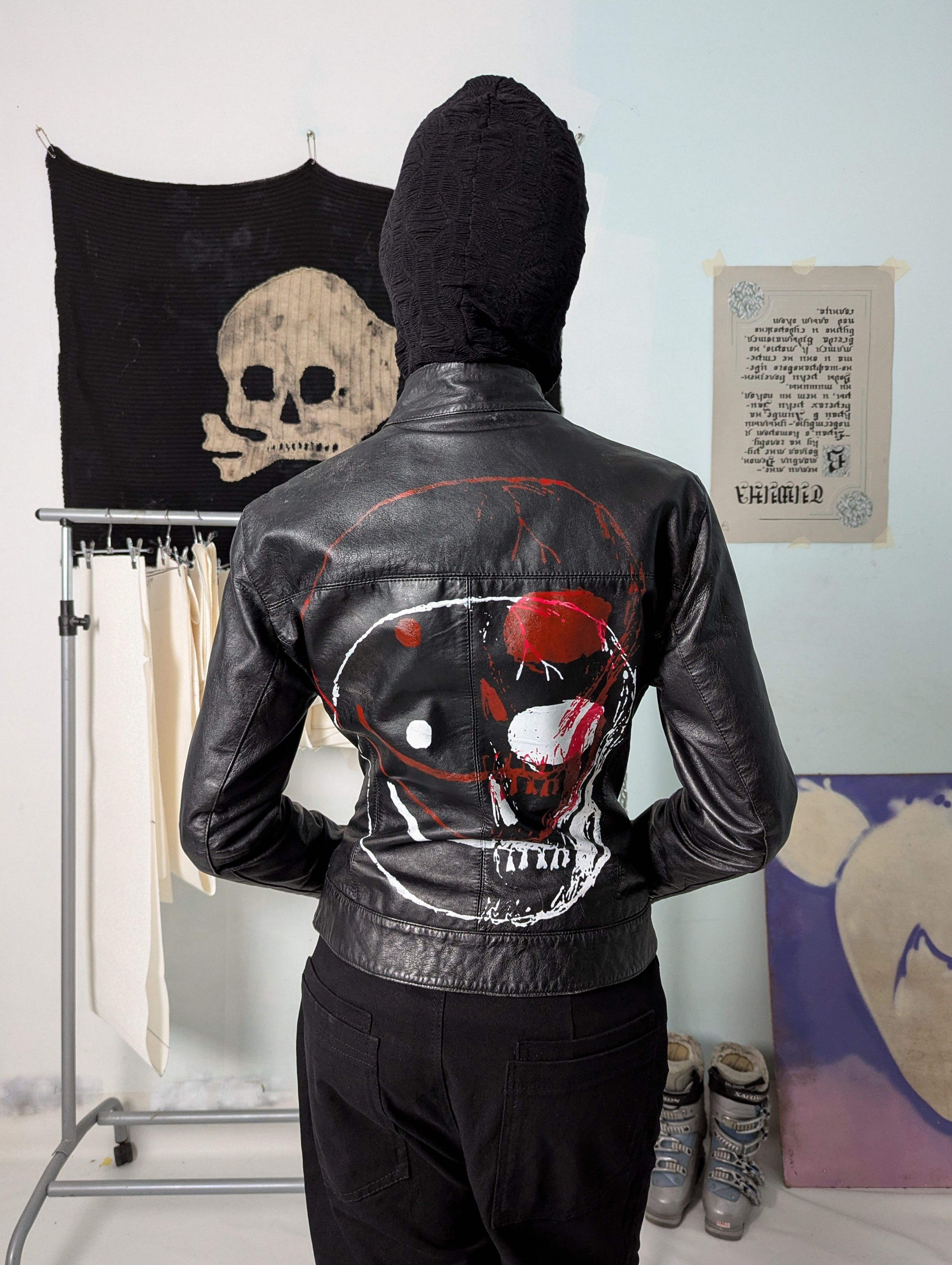 Leather 00s Fitted Handprinted Leather Jacket Size M / US 6-8 / IT 42-44 - 3 Thumbnail