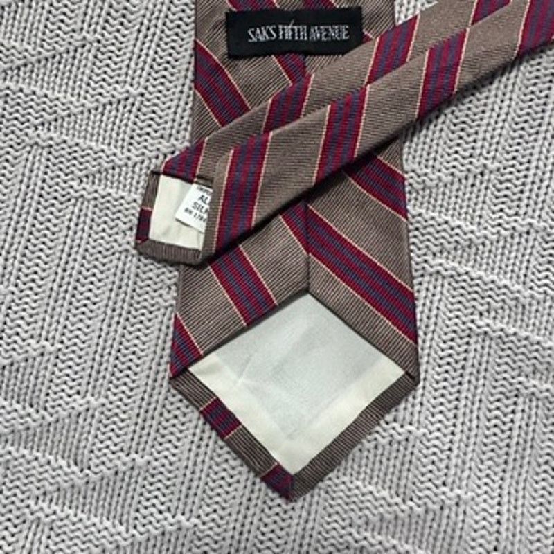 Saks Fifth Avenue Vintage Saks Fifth Avenue red and bronze striped silk tie Size ONE SIZE - 3 Thumbnail