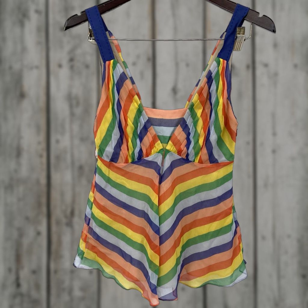 Tibi Tibi Blouse Shirt Women 0 Camisole Spaghetti Strap V-Neck Silk Rainbow Striped Bohemian Colorful Sleeveless Size XS / US 0-2 / IT 36-38 - 1 Thumbnail