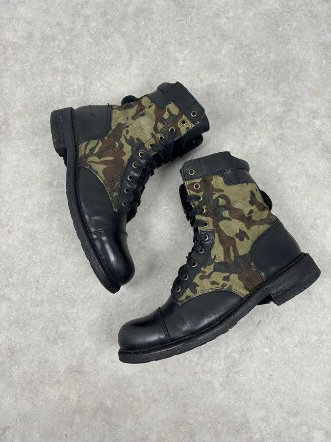 Diesel Diesel Black Leather Camouflage Military Lace-Up Boots Size US 10 / EU 43 - 4 Thumbnail