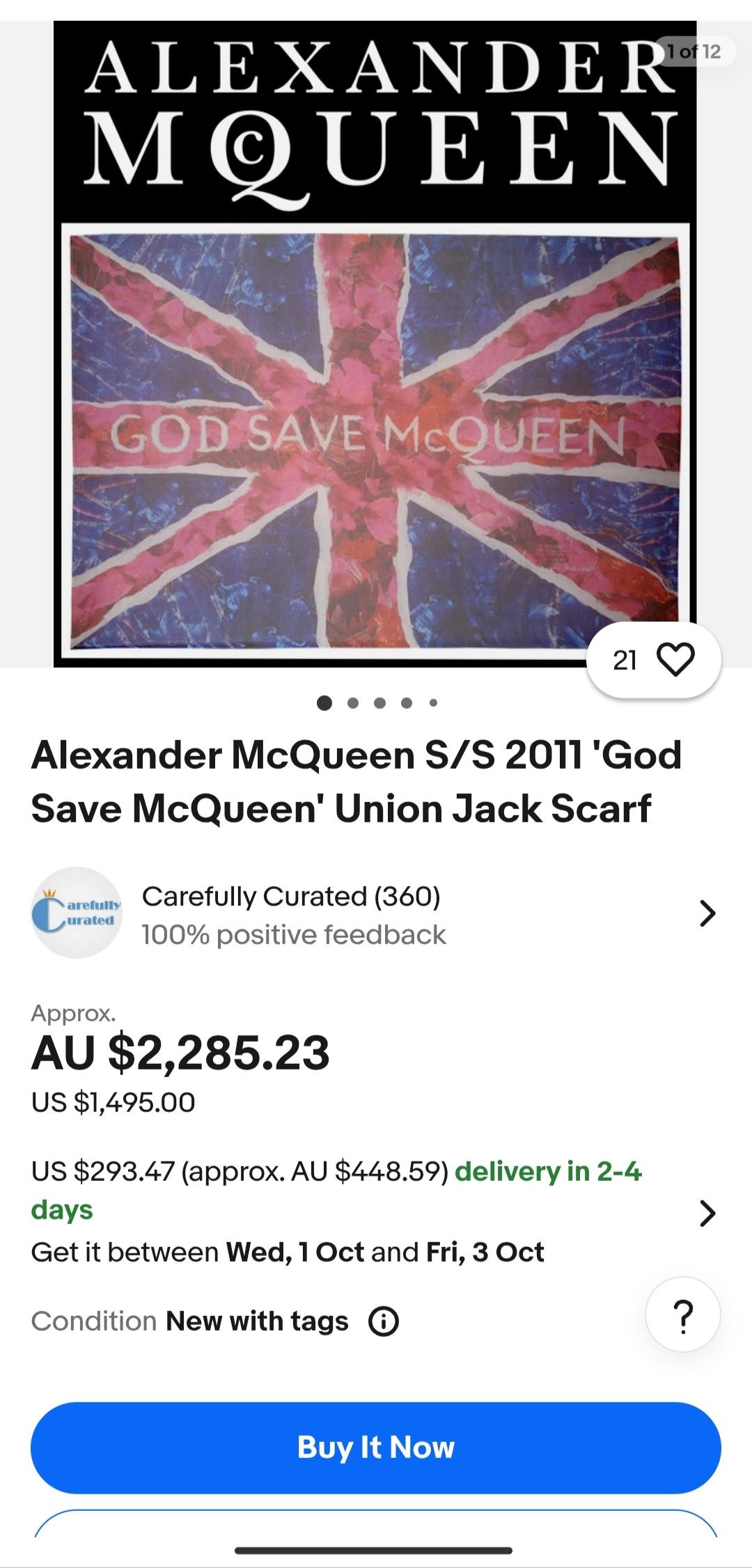 Alexander McQueen AW11 God Save McQueen Union Jack Archive Silk Scarf Size ONE SIZE - 7 Thumbnail