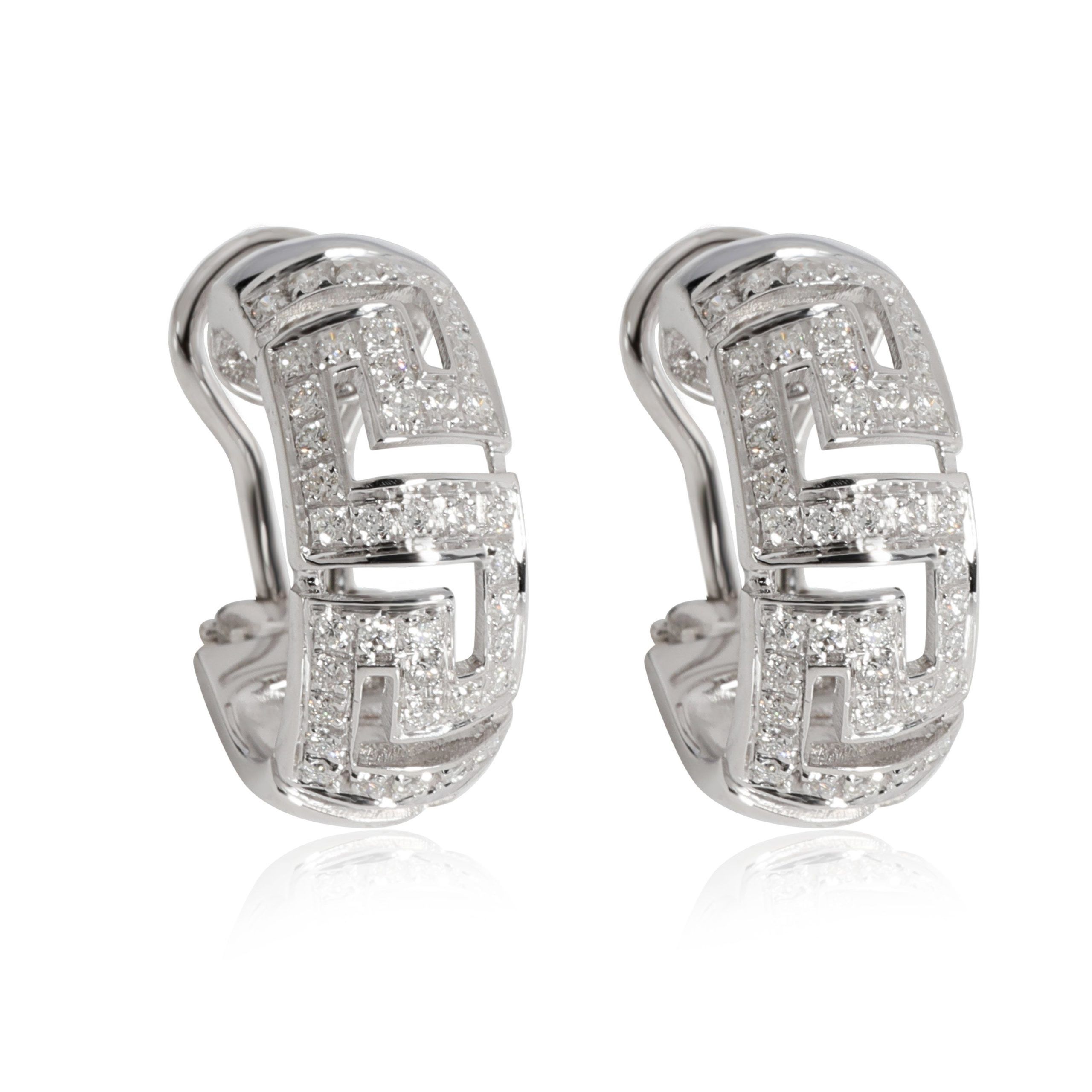 image of Versace Diamond Greek Key Cutout Earring In 18K White Gold 1.63 Ctw, Women's