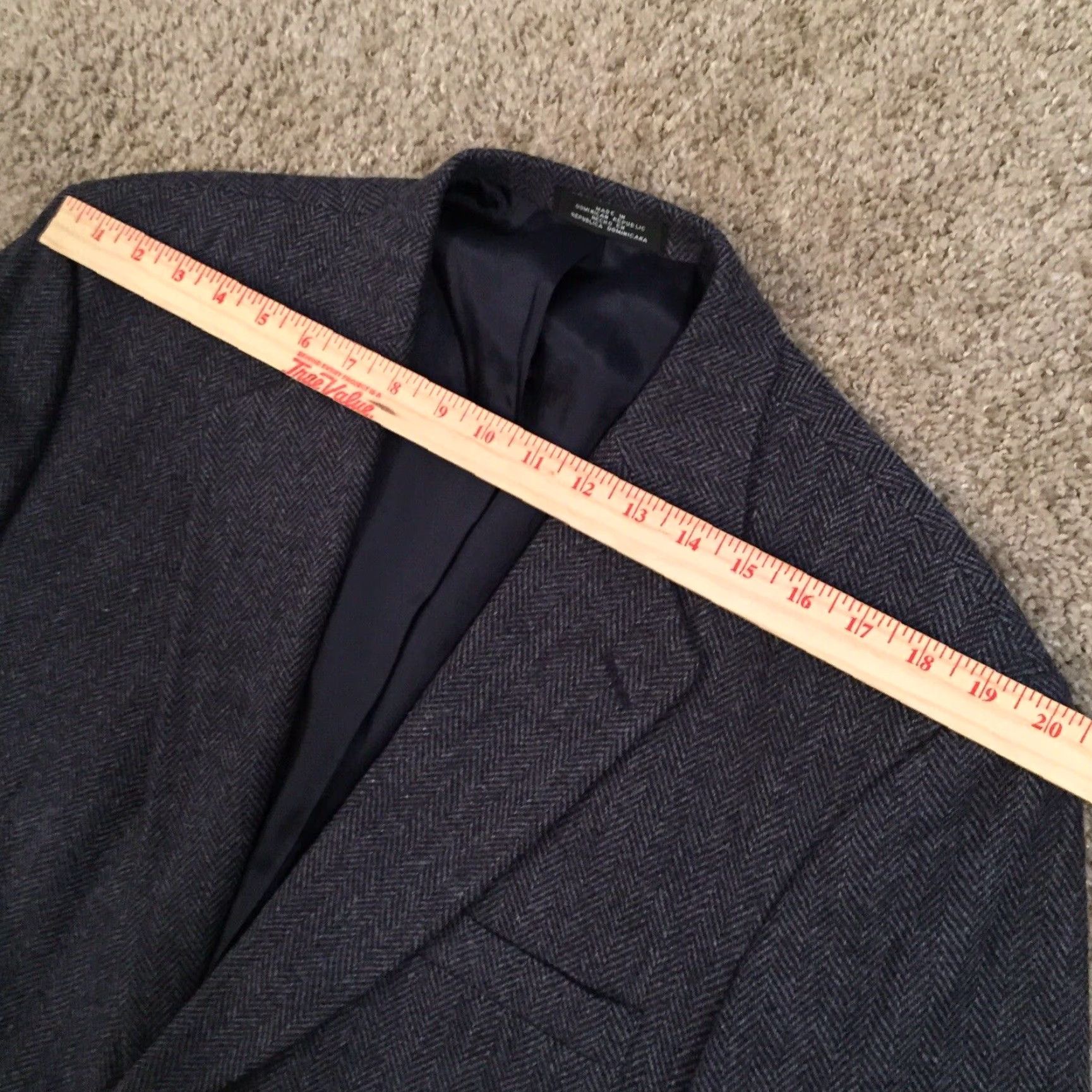 Vintage TownCraft Blazer Mens 44 Long Blue Herringbone Single Breasted Two Button Wool Jacket Size 44R - 2 Thumbnail