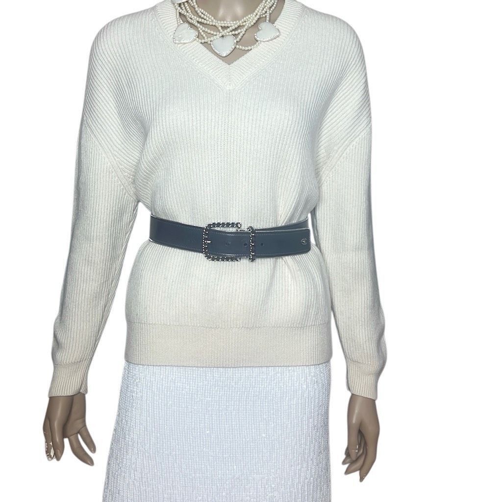Zara Zara White Wool V-neck Ribbed Sweater Size S / US 4 / IT 40 - 6 Thumbnail