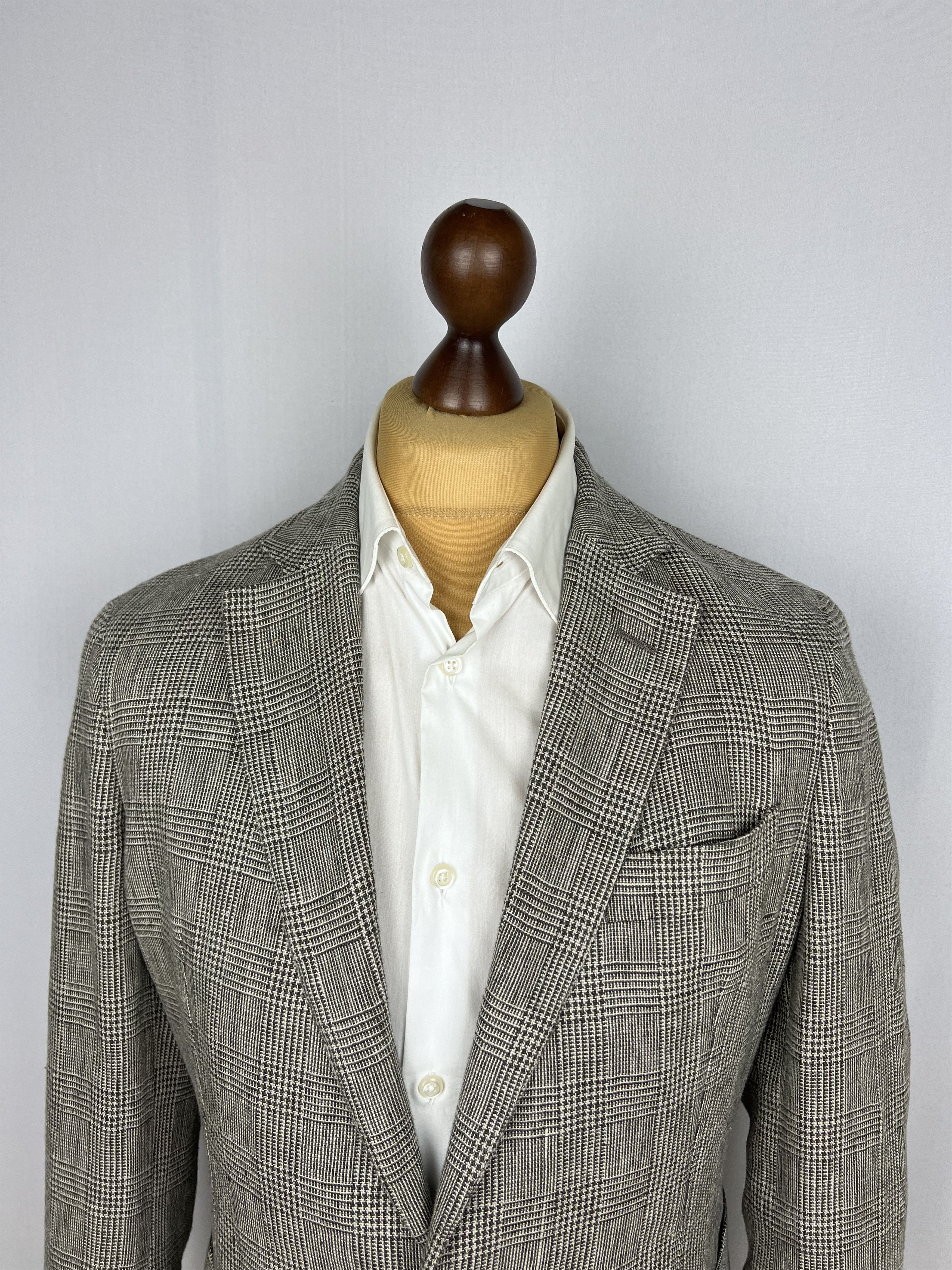 Italic PELIKAMO Zurich Beige-Gray Plaid Linen Unlined Sport Coat Size 38R - 5 Thumbnail