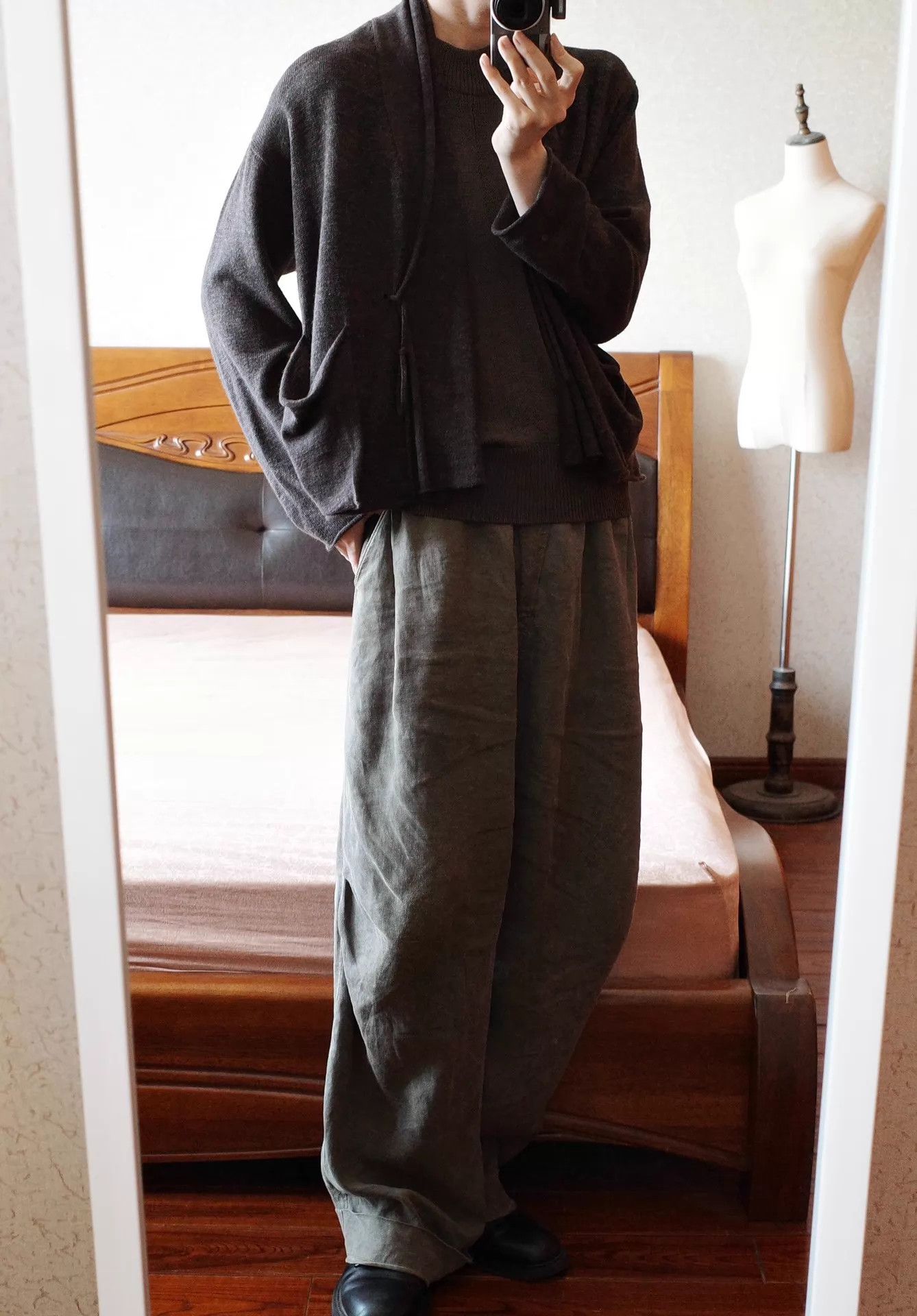 Other Jurgen Lehl 00s Wool Linen Mix Cardigan Black & Brown Size US M / EU 48-50 / 2 - 8 Thumbnail