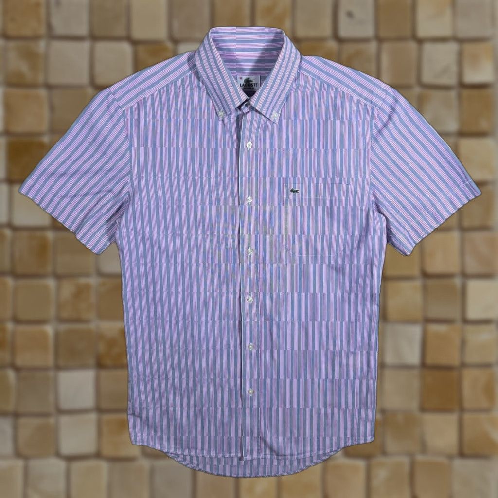 Lacoste Lacoste Regular Fit Pink White Navy Striped Short Sleeve Button-Up Shirt 38 S Mens Shirt Size US S / EU 44-46 / 1 - 1 Thumbnail