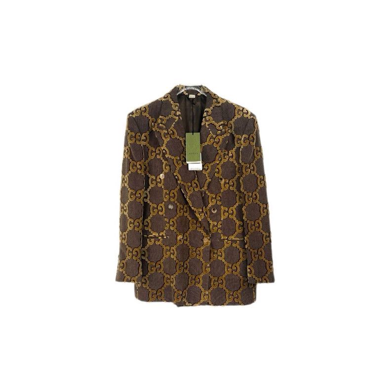 Gucci Gucci Coffee-colored logo velvet satin suit jacket 2502-Nex Size US M / EU 48-50 / 2 - 1 Thumbnail