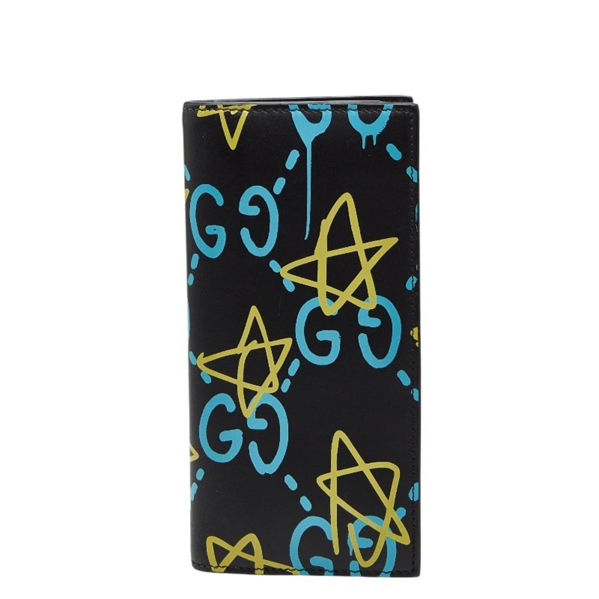 Gucci Gucci Ghost Star Print Long Wallet 448466 Black Blue Yellow Leather Women's GUCCI Size ONE SIZE - 1 Thumbnail