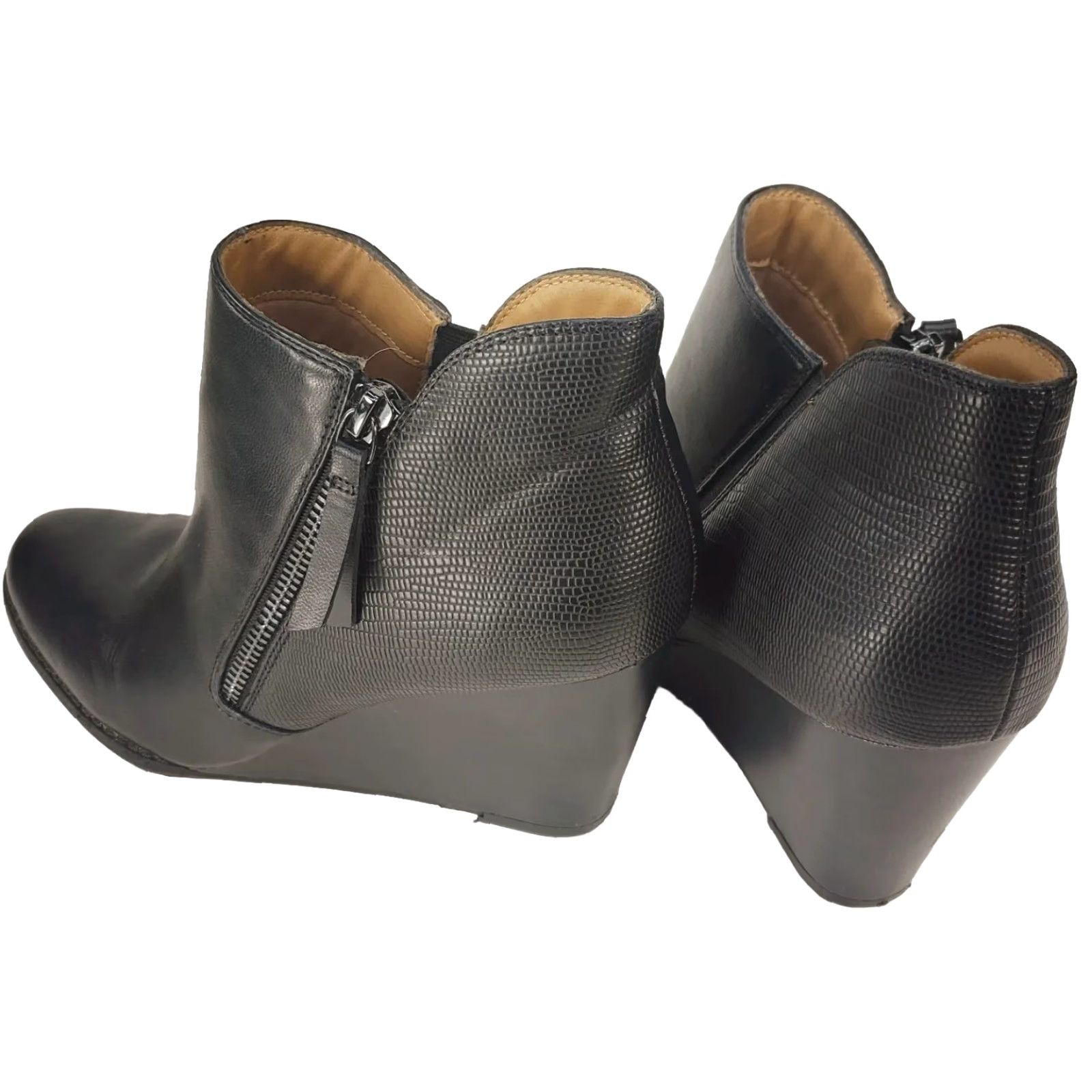 Vintage New Directions Boots Sarita Ankle Leather 3 in Wedge Side Zip Black Womens 9M 9 Women's Bootie Shoes Size US 6 / IT 36 - 5 Thumbnail