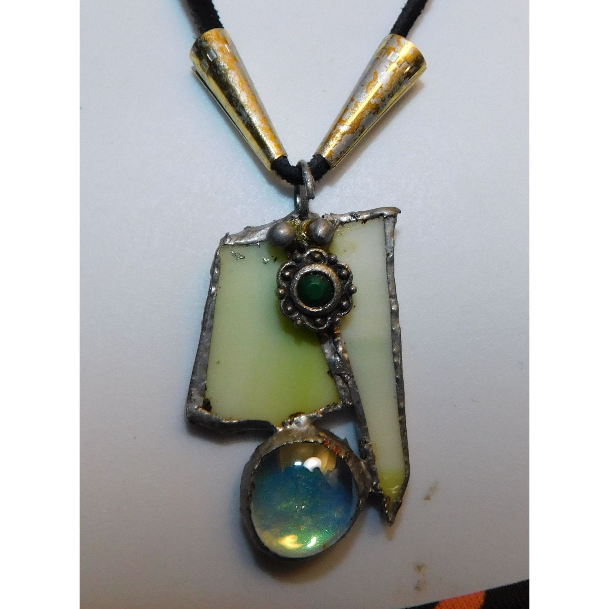 Handmade Handmade Abstract Green Stained Glass Pendant Necklace Size ONE SIZE - 4 Thumbnail