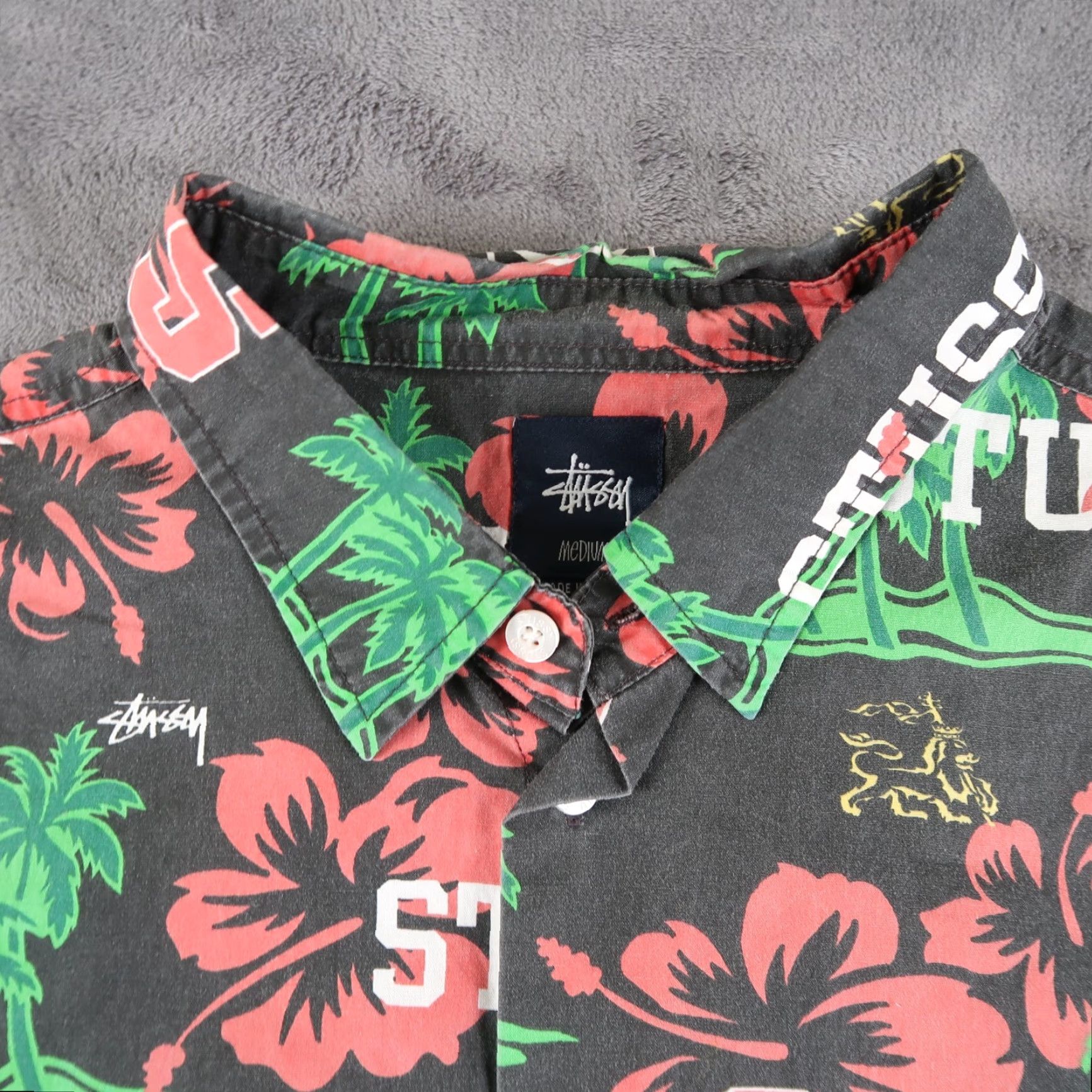 Stussy Shirt Black Floral Short Sleeve Button-Up M Medium Men