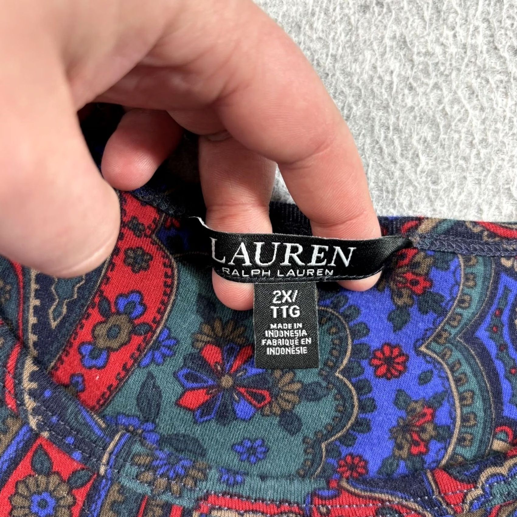 Ralph Lauren Lauren Ralph Lauren Womens 2X Blue Red Paisley Stretch Long Sleeve Shirt Artsy Size XXL / US 16-18 / IT 52-54 - 3 Thumbnail