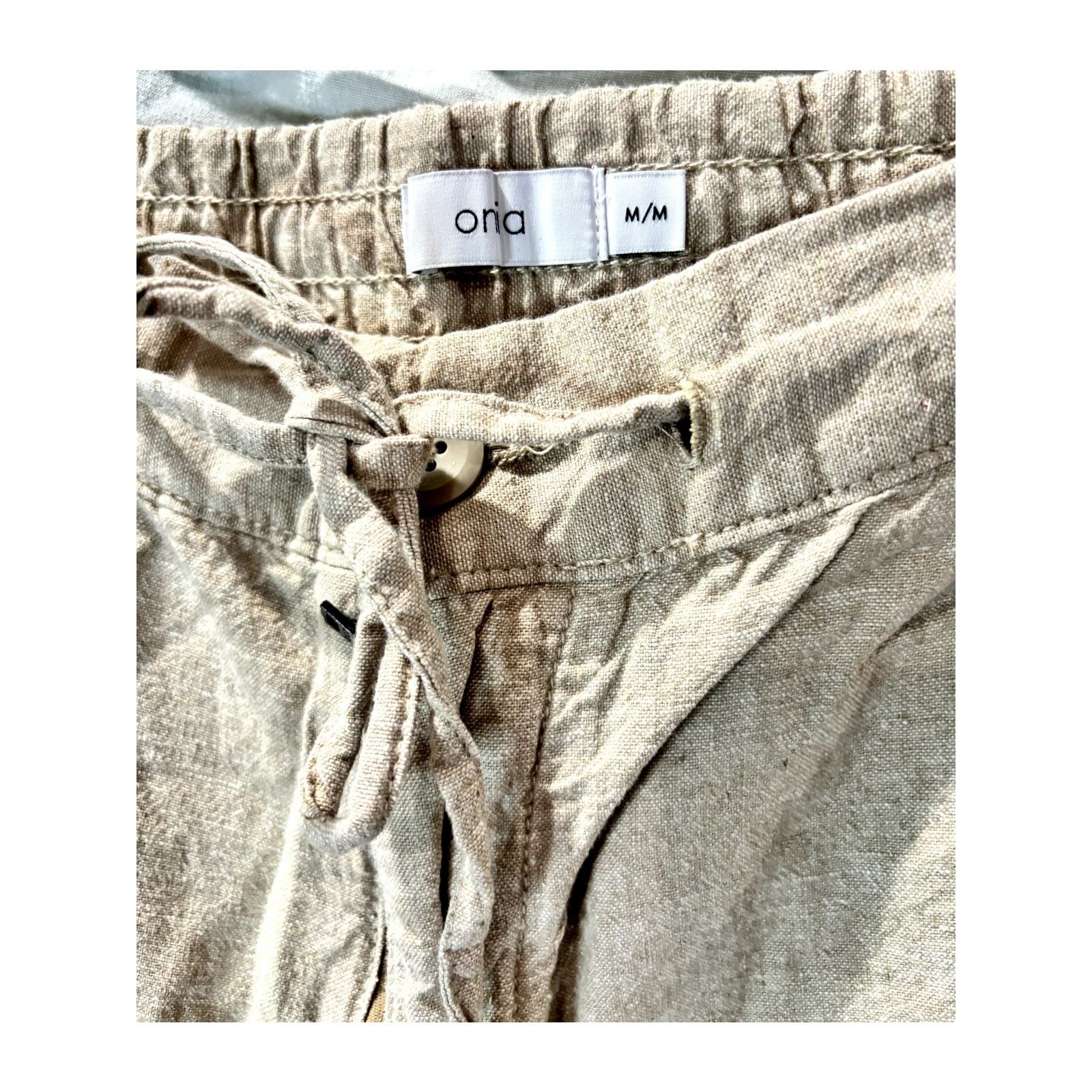 Onia ONIA Women's Khaki High-Waist Linen Drawstring Trouser Sz M Size 28" / US 6 / IT 42 - 4 Thumbnail