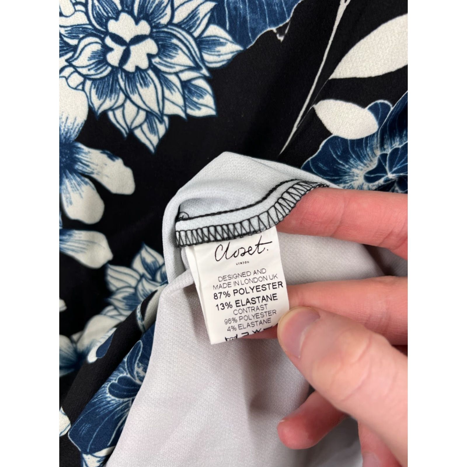 CLOSED Closet Dress Womens 6 Blue Floral Back Zip Belted Made London Ladies Size M / US 6-8 / IT 42-44 - 4 Thumbnail