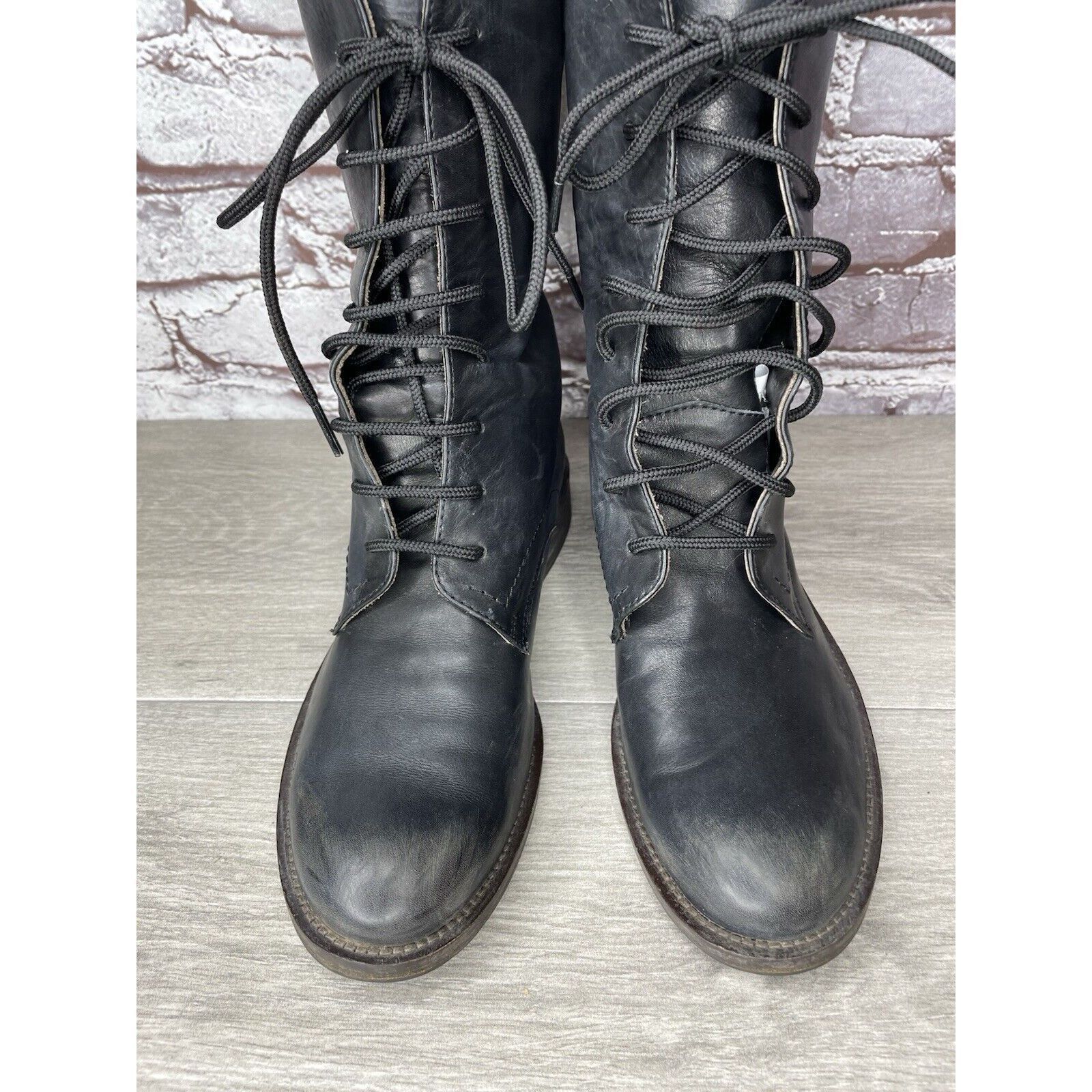 Madison Madison et cie Blue Leather Combat Lace Up BuckleStrap Boots Size US 5 / IT 35 - 19 Thumbnail