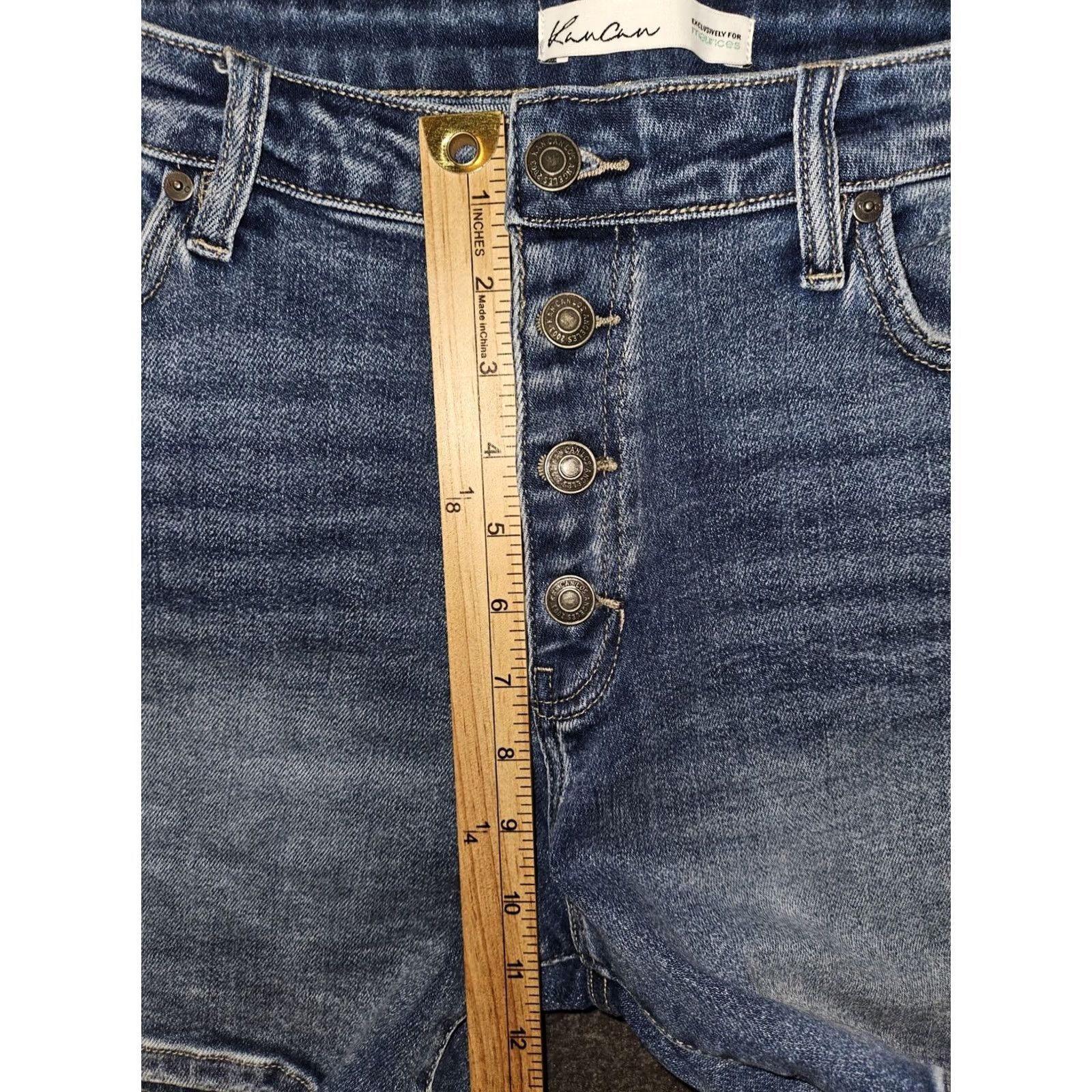 Vintage KanCan Mom Jean Shorts Women's 31 Button Fly High Rise Stretch Denim Blue Casual Preppy Regular Inseam 4" Size 24" / US 00 / IT 34 - 5 Thumbnail