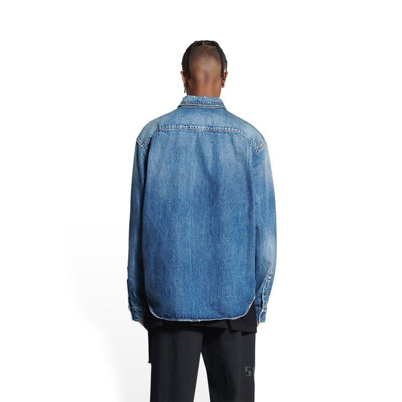 Balenciaga o1w1db11025 BB Shirt Large Fit in Blue Size US L / EU 52-54 / 3 - 3 Thumbnail