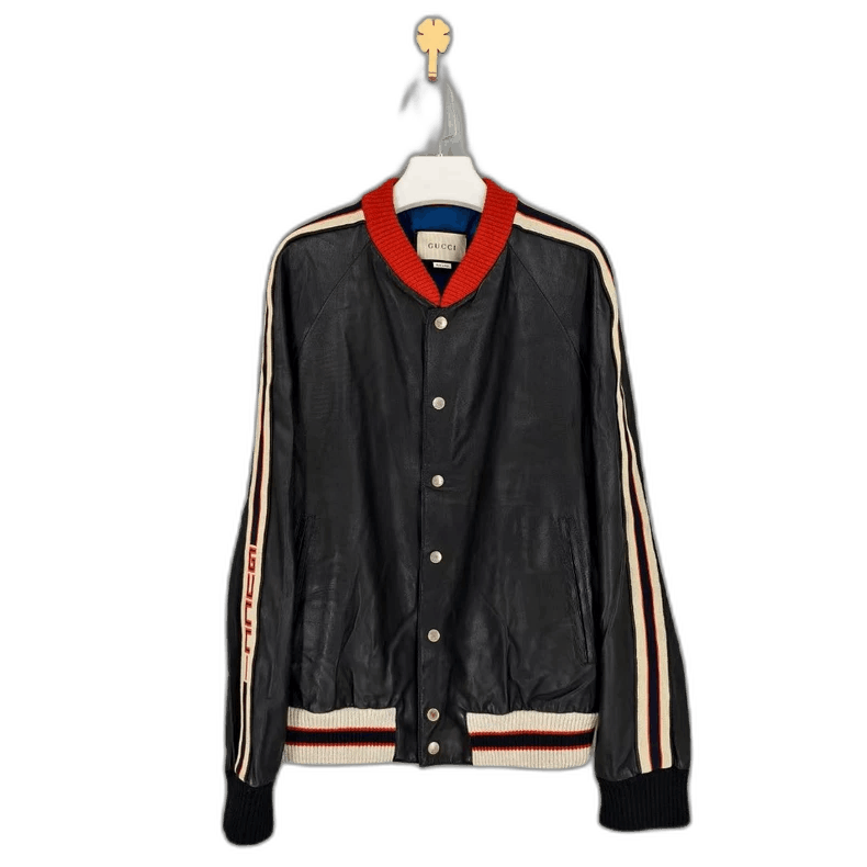 Gucci Black Leather Varsity Jacket-yf