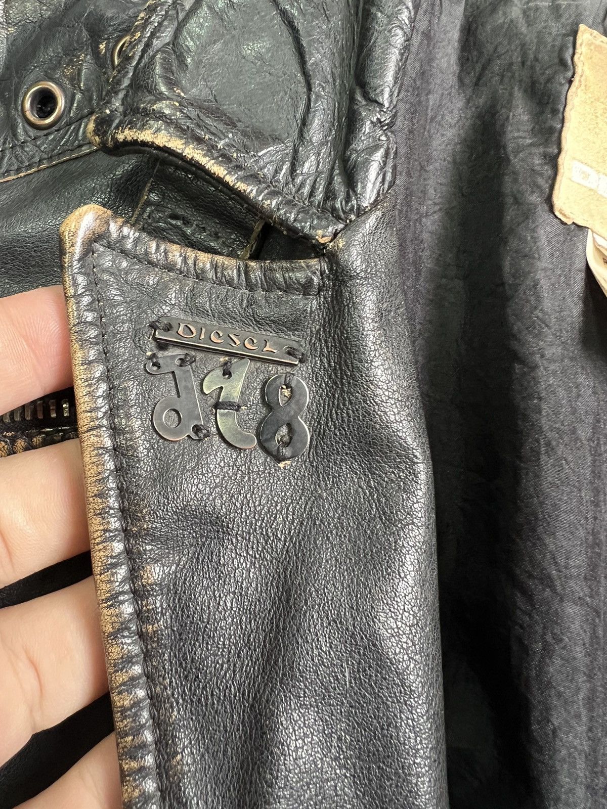 Diesel Vintage 90s Diesel crazy faded Leather moto coat jacket Size US XL / EU 56 / 4 - 13 Thumbnail
